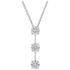Roman Malakov 3.10 Carat Round Diamond Three-Stone Drop Pendant Necklace