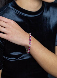 Roman Malakov 30.00 Carats Cushion Cut Burmese Ruby & Diamond Tennis Bracelet