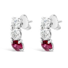 Roman Malakov 3.11 Carats Total Round Cut Burmese Ruby & Diamond Earrings