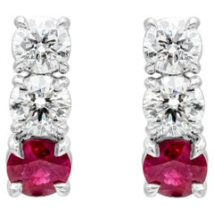 Roman Malakov 3.11 Carats Total Round Cut Burma Ruby and Diamond Drop Earrings