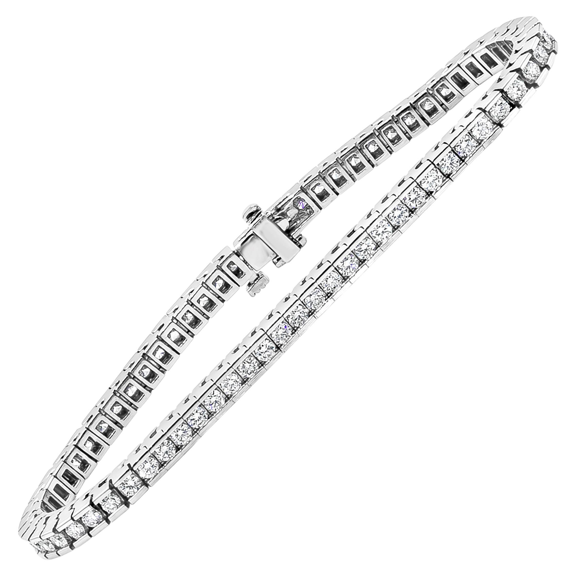 Roman Malakov 3.12 Carats Total Round Cut Diamond Channel Set Tennis Bracelet For Sale