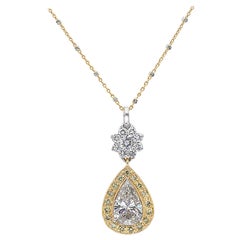 GIA Certified 3.12 Carats Pear Shape Diamond Pendant Necklace in Two-Tone Gold