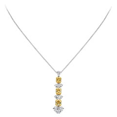 Roman Malakov 3.13 Carat Total Radiant Cut Fancy Yellow Drop Pendant Necklace