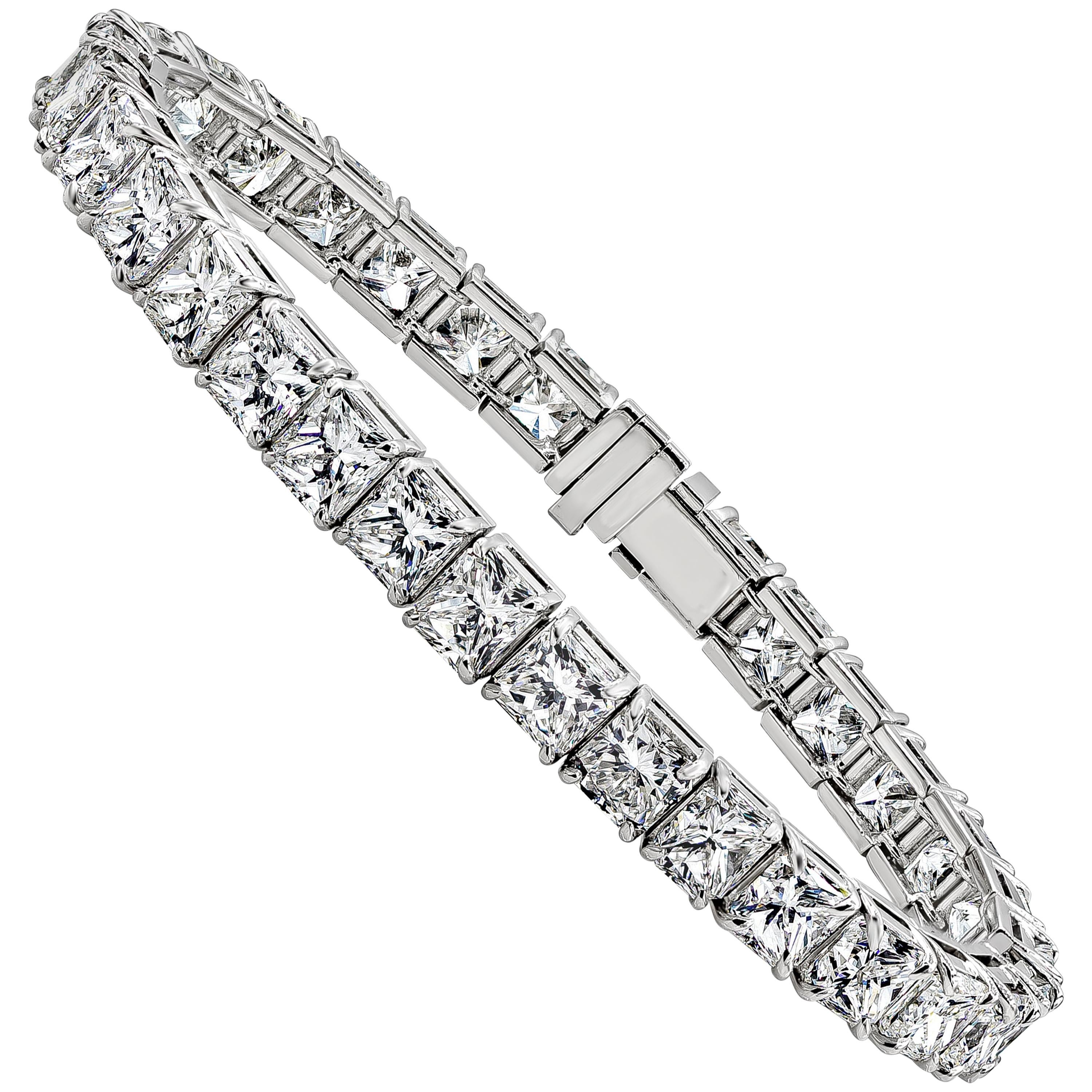 Bracelet tennis avec diamants taille radiant de 31,36 carats au total, certifiés GIA