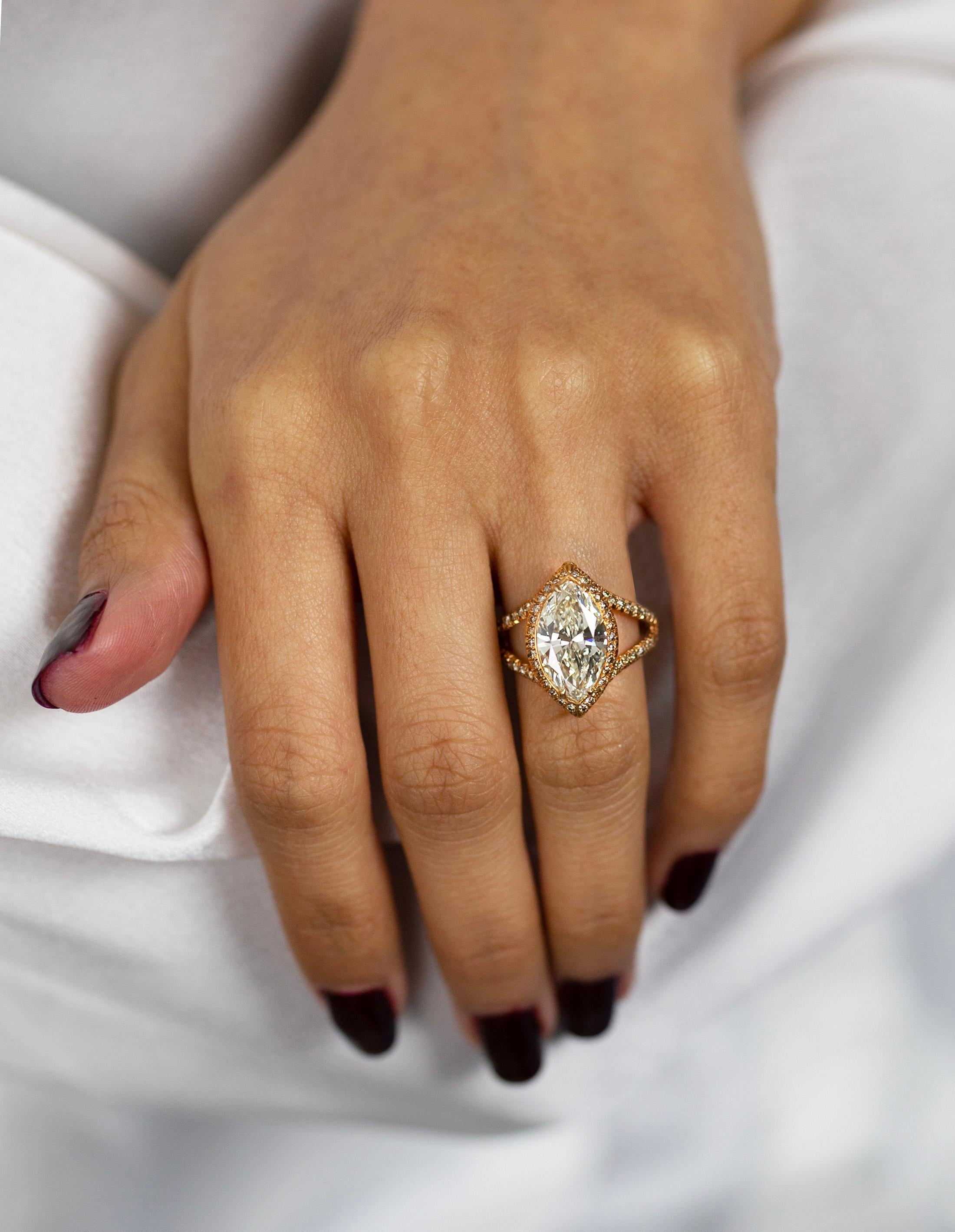Women's Roman Malakov 3.17 Carats Marquise Cut Diamond Halo Engagement Ring For Sale