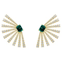 Roman Malakov 3.18 Carat Total Green Emerald and Diamonds Fashion Earrings