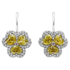 Roman Malakov 3.20 Carat Total Heart Shape Fancy Yellow Diamond Clover Earrings