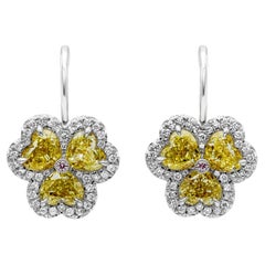 Roman Malakov, boucles d'oreilles trèfle jaune intense fantaisie en forme de cœur de 3,20 carats au total