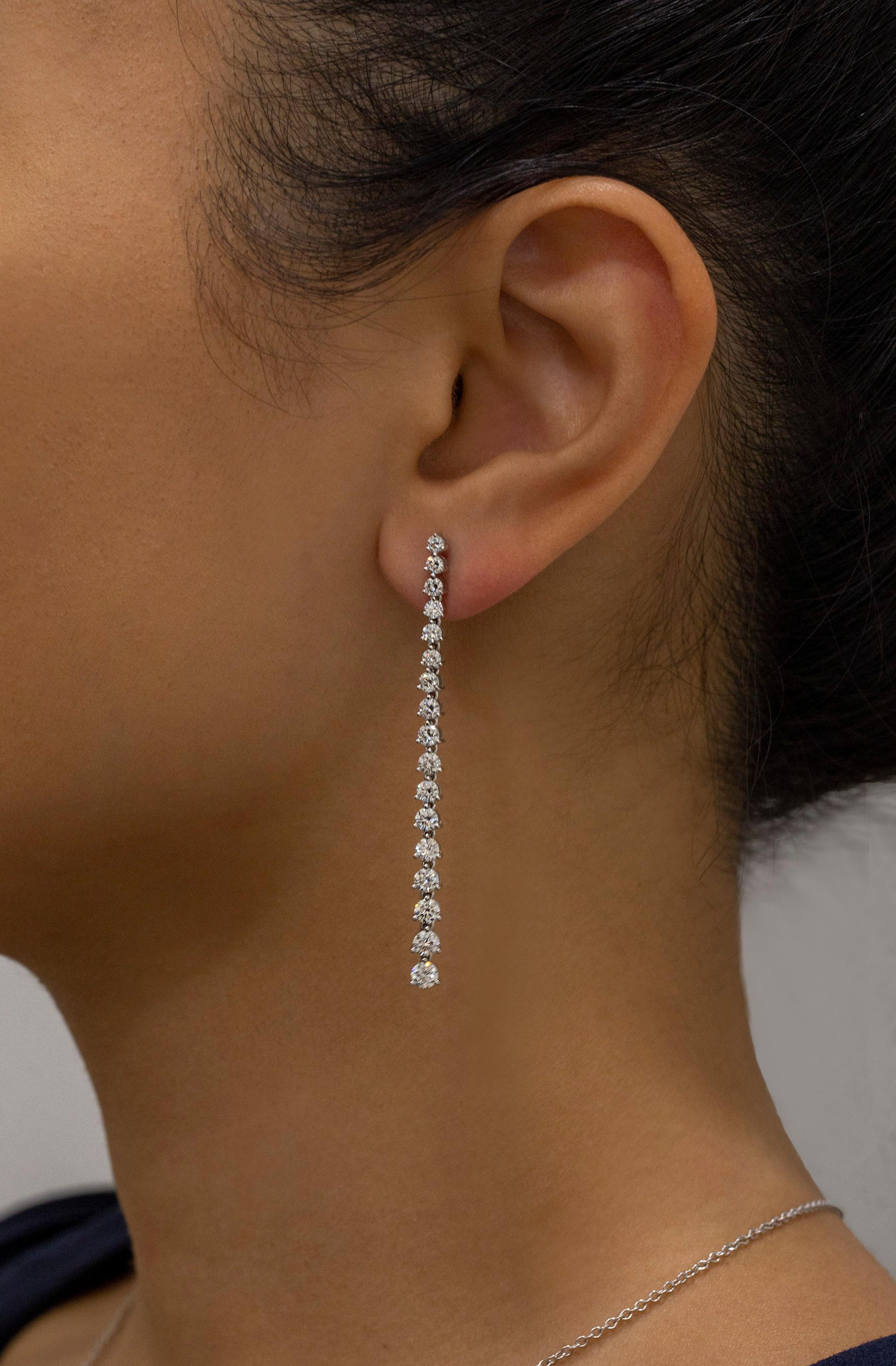 Contemporary Roman Malakov 3.20 Carat Total Round Diamond Drop Earrings in White Gold For Sale
