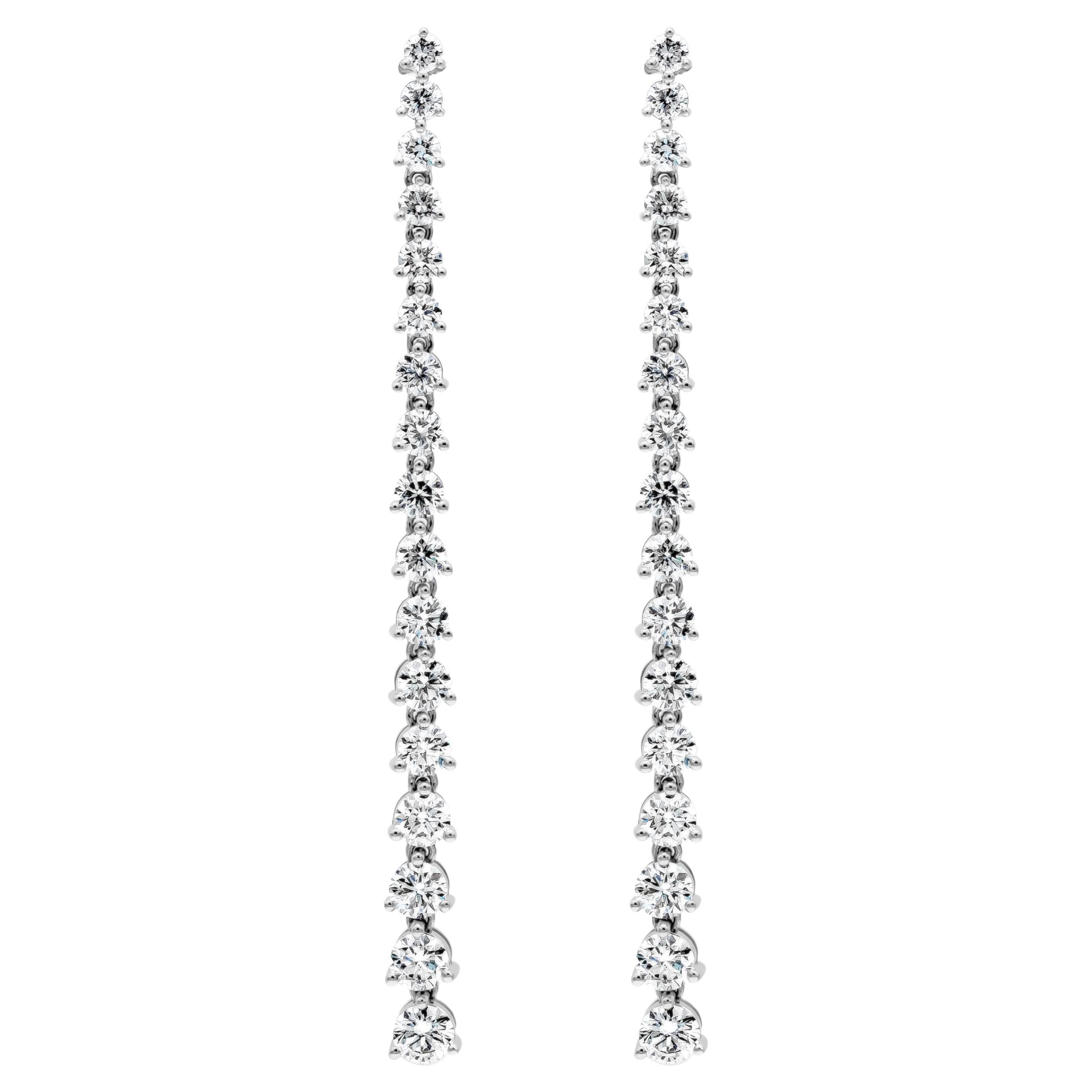 Roman Malakov 3.20 Carat Total Round Diamond Drop Earrings in White Gold