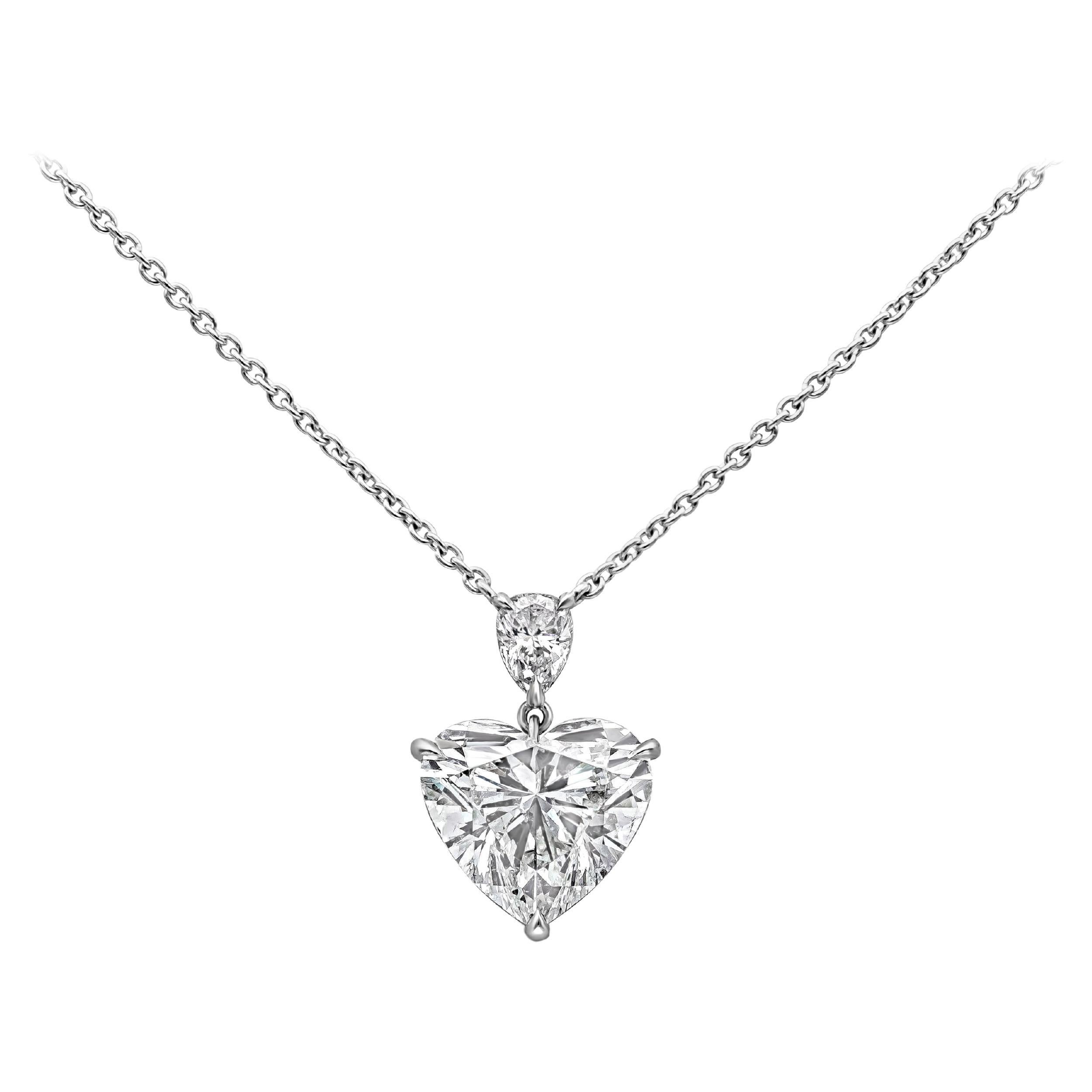 GIA Certified 3.21 Carats Heart Shape Diamond Pendant Necklace in Platinum