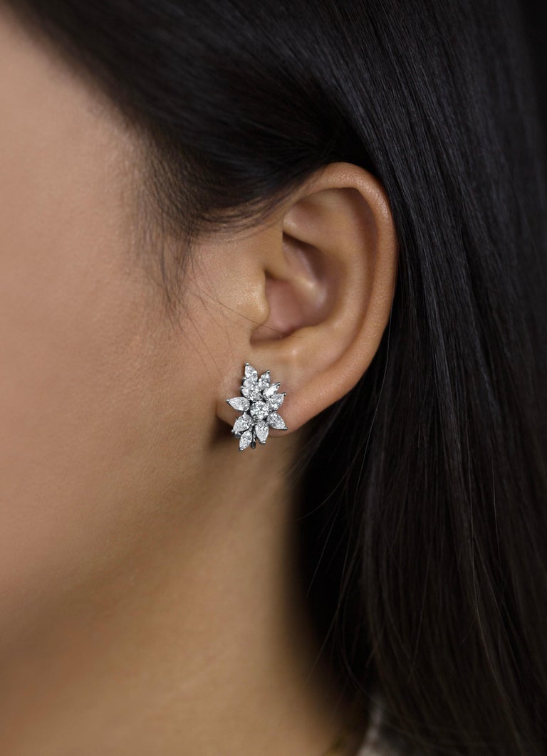 Roman Malakov 3.21 Carats Total Fancy Shape Diamonds Cluster Earrings In New Condition For Sale In New York, NY