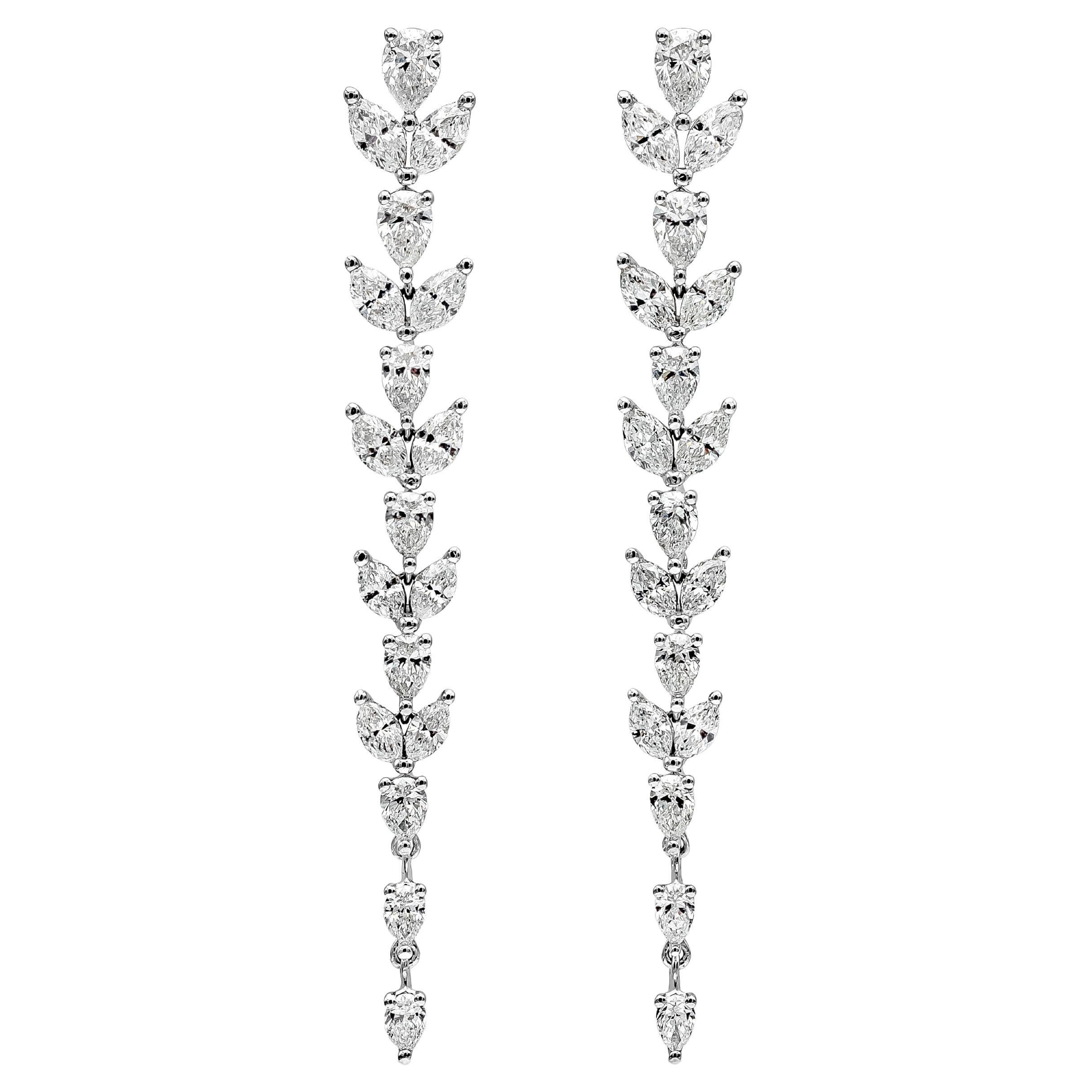Roman Malakov, 3.23 Carat Total Marquise and Pear Shape Diamonds Drop Earrings