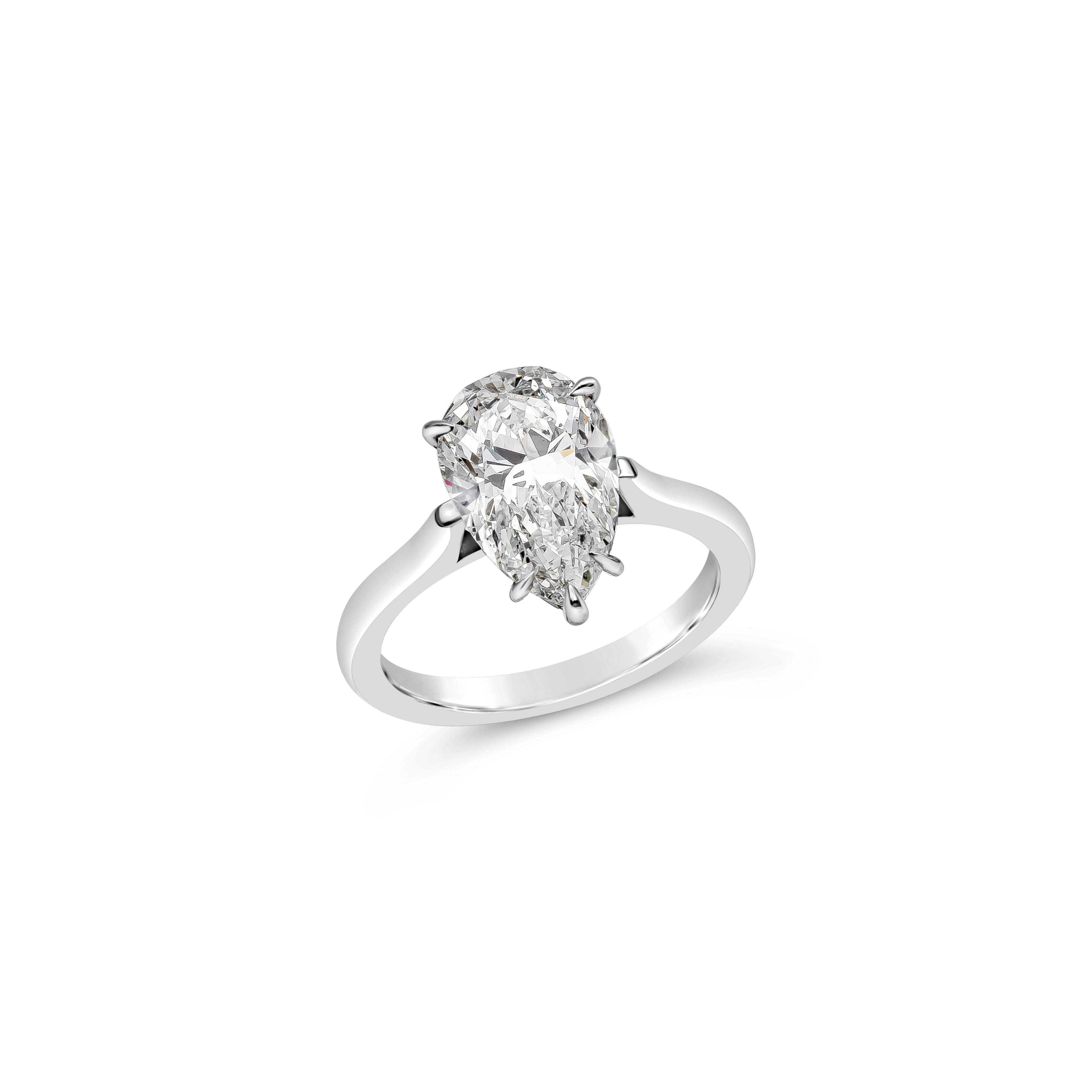 Contemporary GIA Certified 3.27 Carats Total Pear Shape Diamond Solitaire Engagement Ring