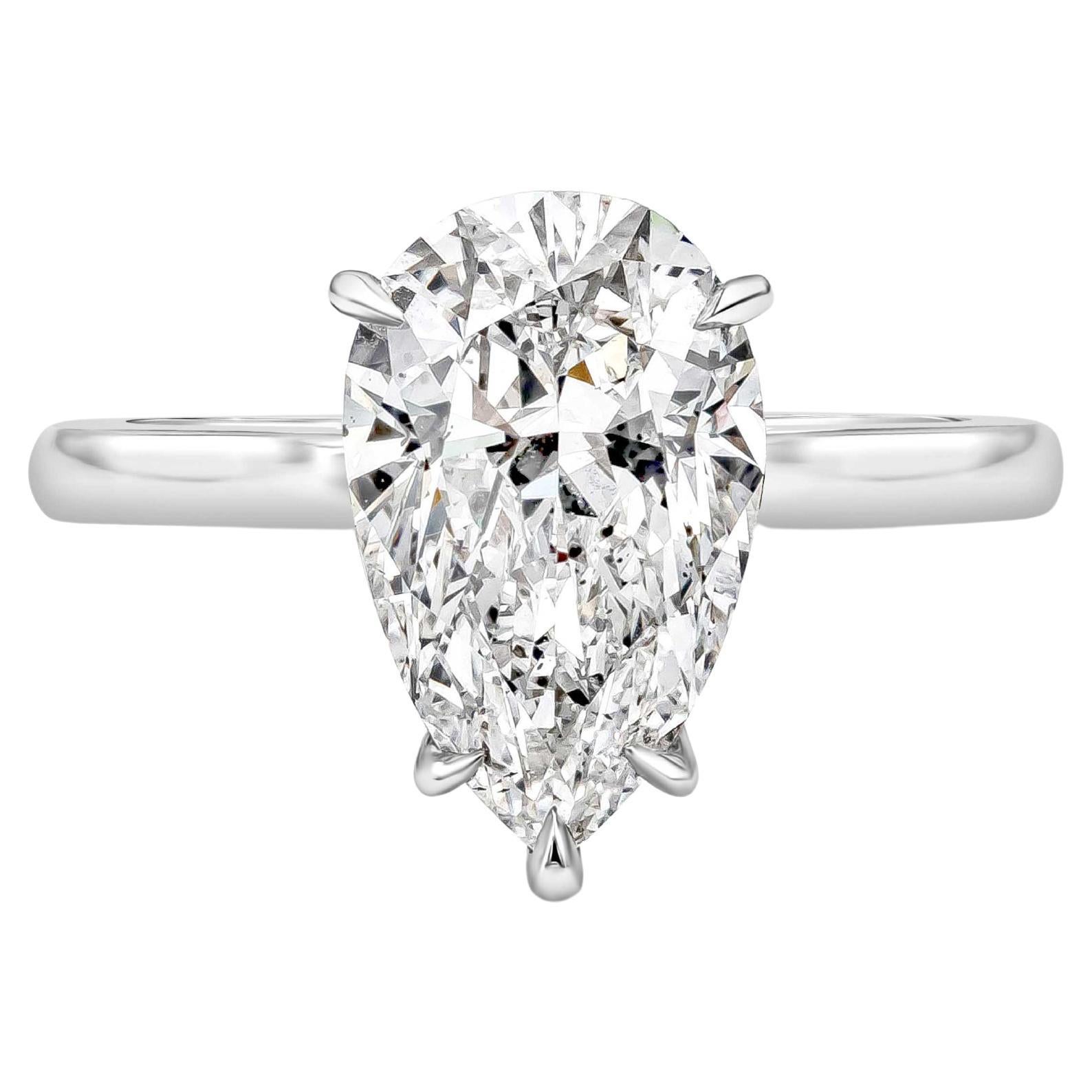 GIA Certified 3.27 Carats Total Pear Shape Diamond Solitaire Engagement Ring