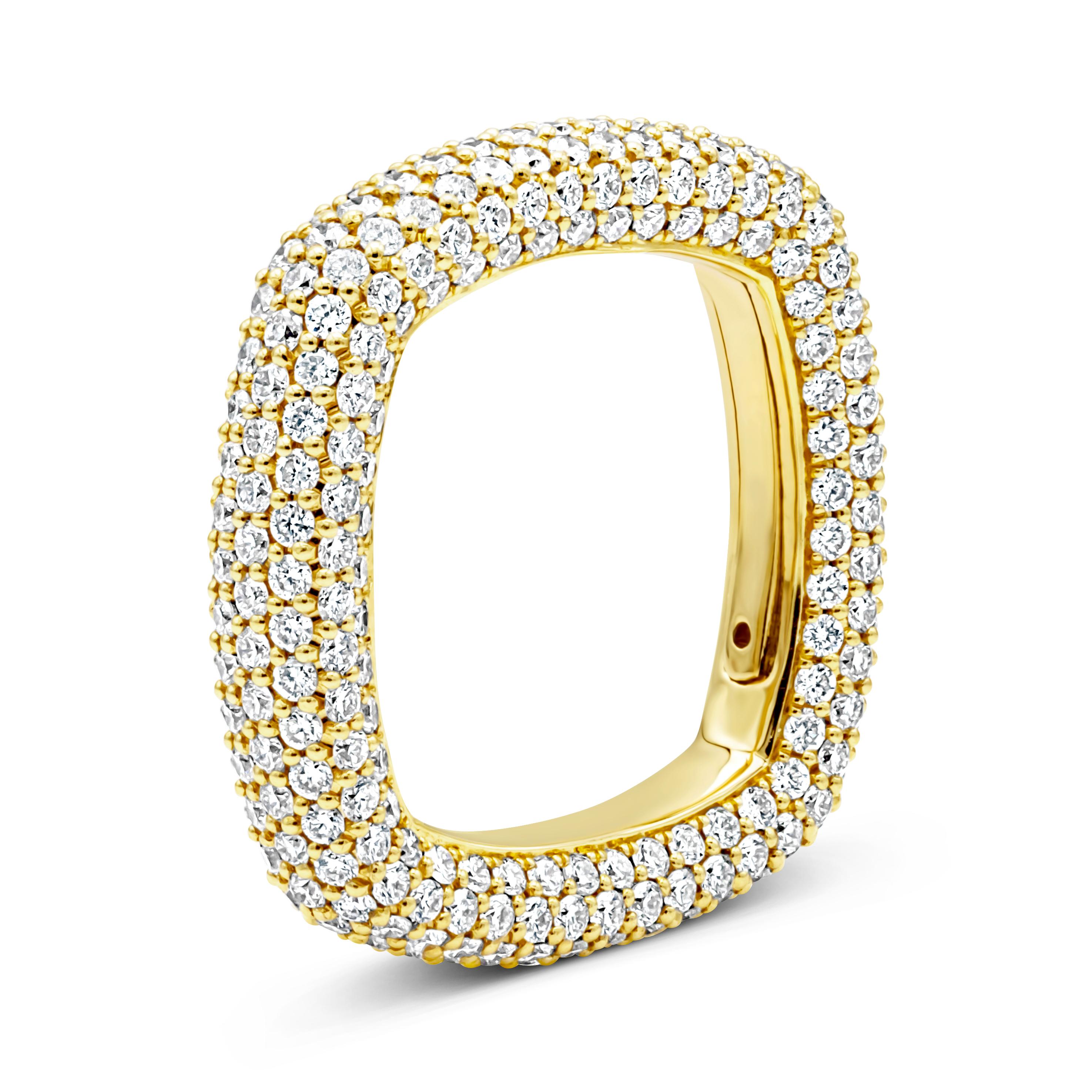 Contemporary Roman Malakov 3.30 Carats Total Brilliant Round Diamond Square Pave Fashion Ring For Sale