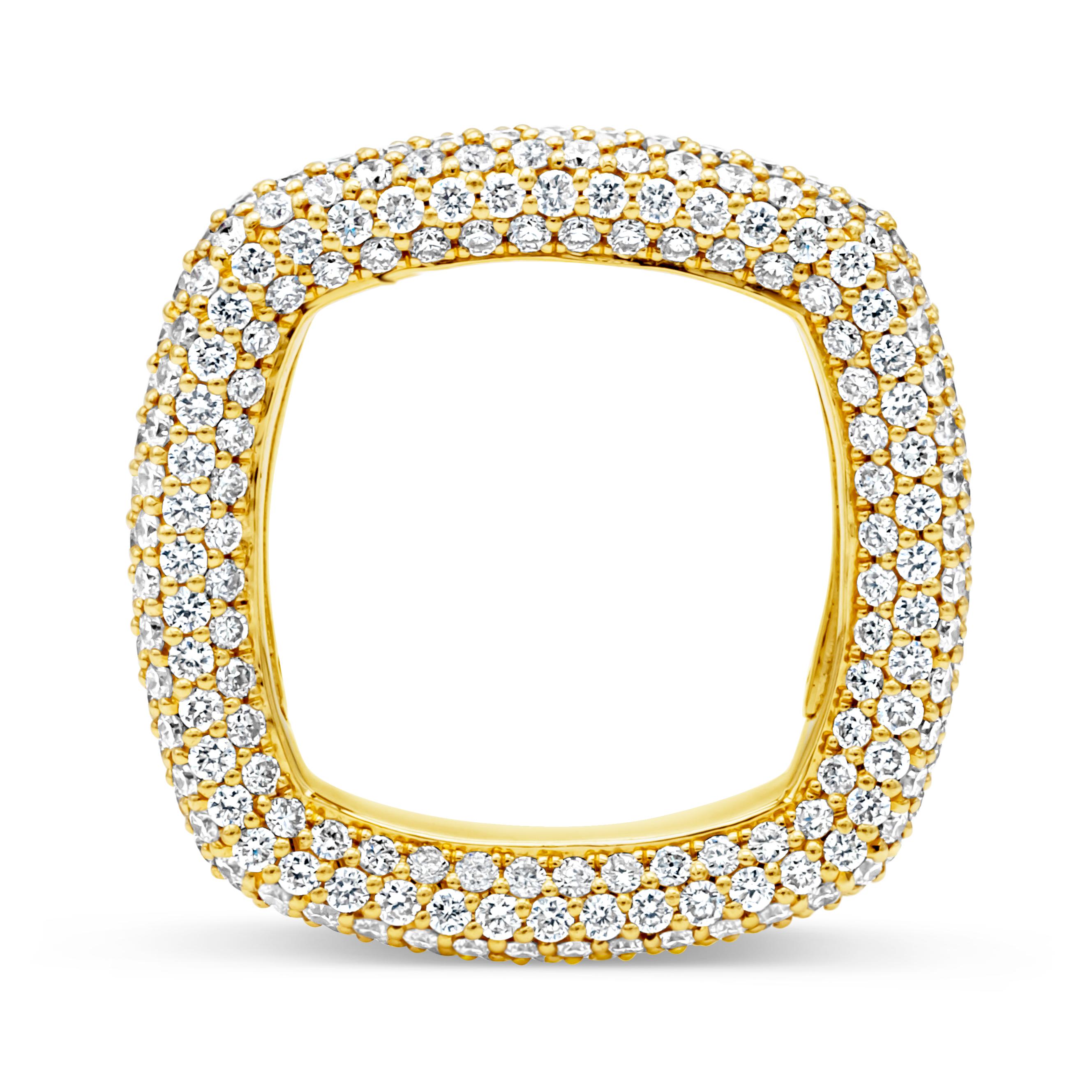 Round Cut Roman Malakov 3.30 Carats Total Brilliant Round Diamond Square Pave Fashion Ring For Sale