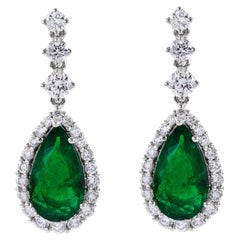 Roman Malakov 3.37 Carats Total Pear Shape Emerald and Diamond Dangle Earrings