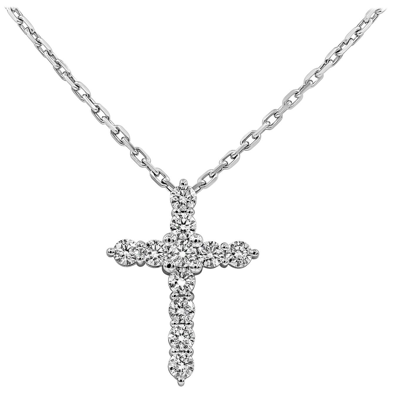 Roman Malakov 3.39 Carats Total Round Diamond Religious Cross Pendant Necklace