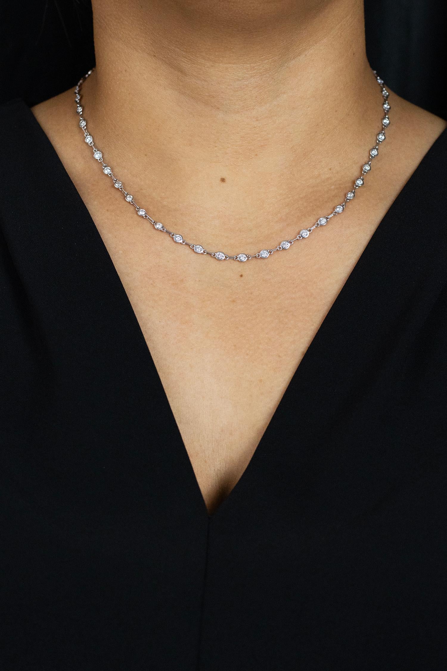 Roman Malakov 3.39 Carats Total Brilliant Round Diamond by The Yard Necklace In New Condition For Sale In New York, NY