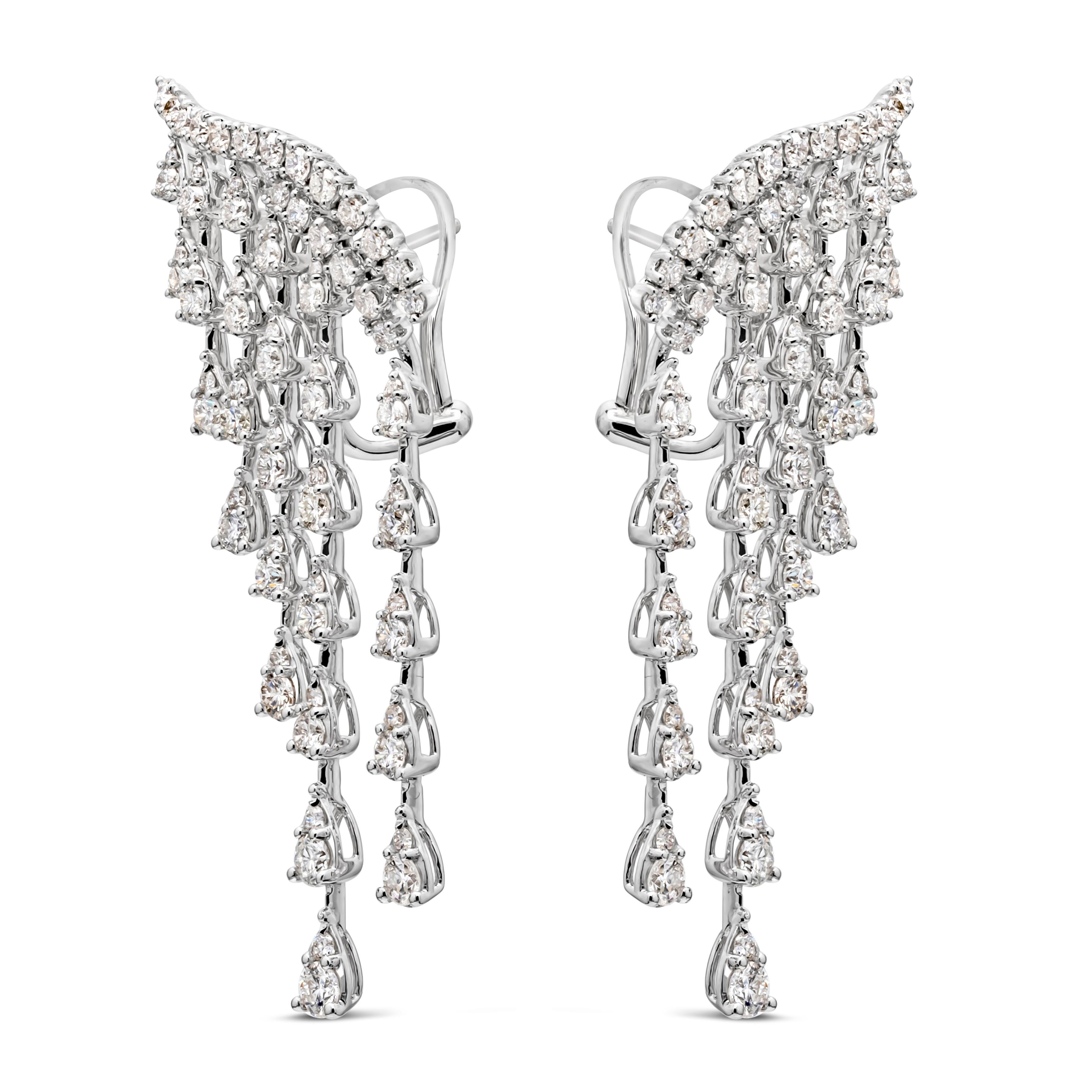 Contemporary Roman Malakov 3.41 Carats Total Round Diamond Crawlers Chandelier Earrings For Sale