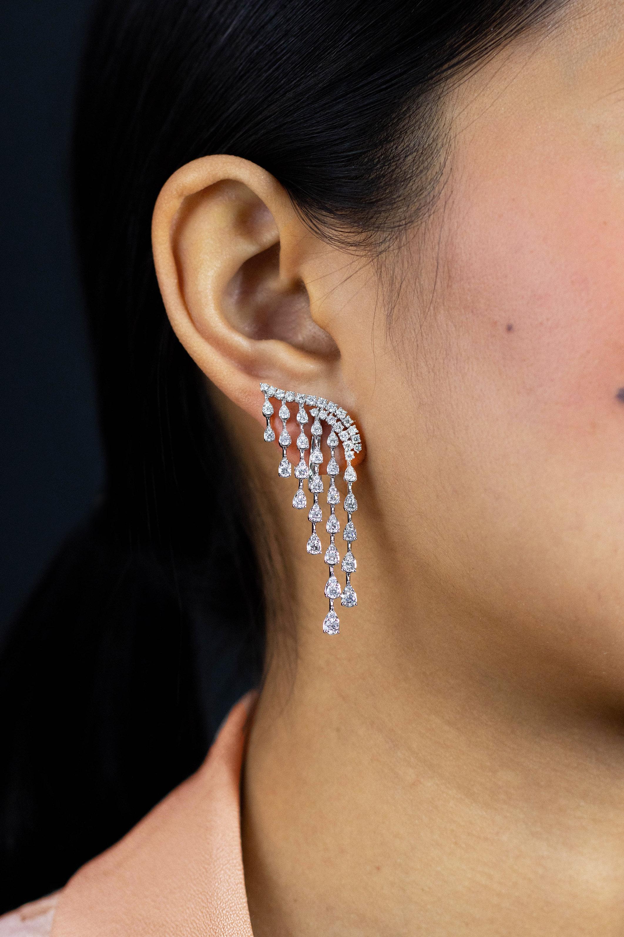 Women's Roman Malakov 3.41 Carats Total Round Diamond Crawlers Chandelier Earrings For Sale