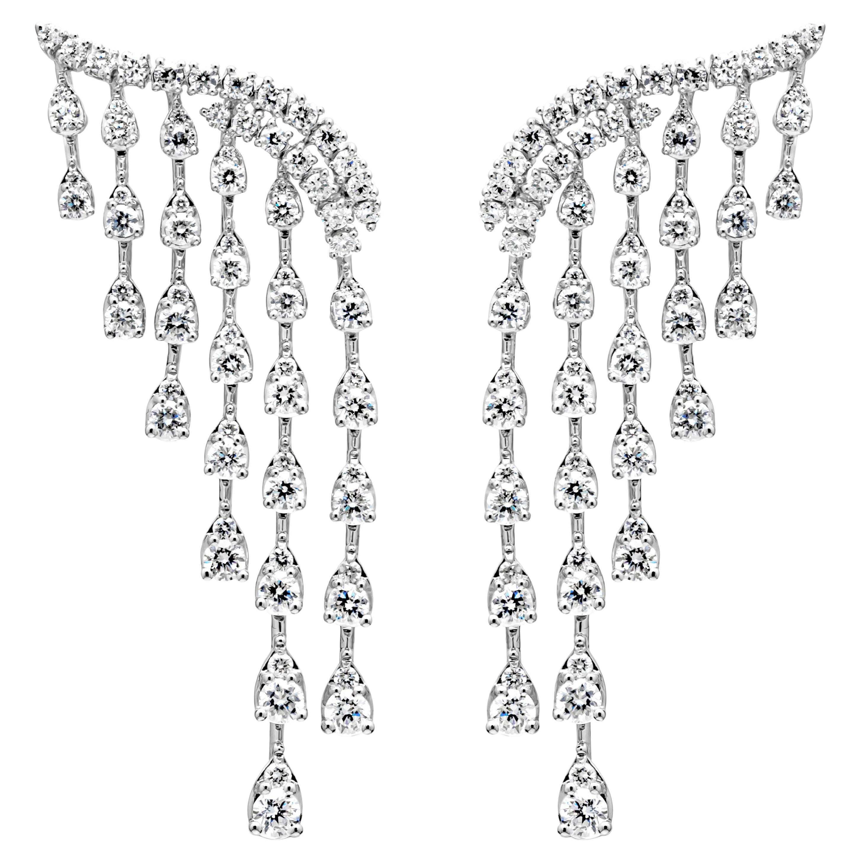 Roman Malakov 3.41 Carats Total Round Diamond Crawlers Chandelier Earrings