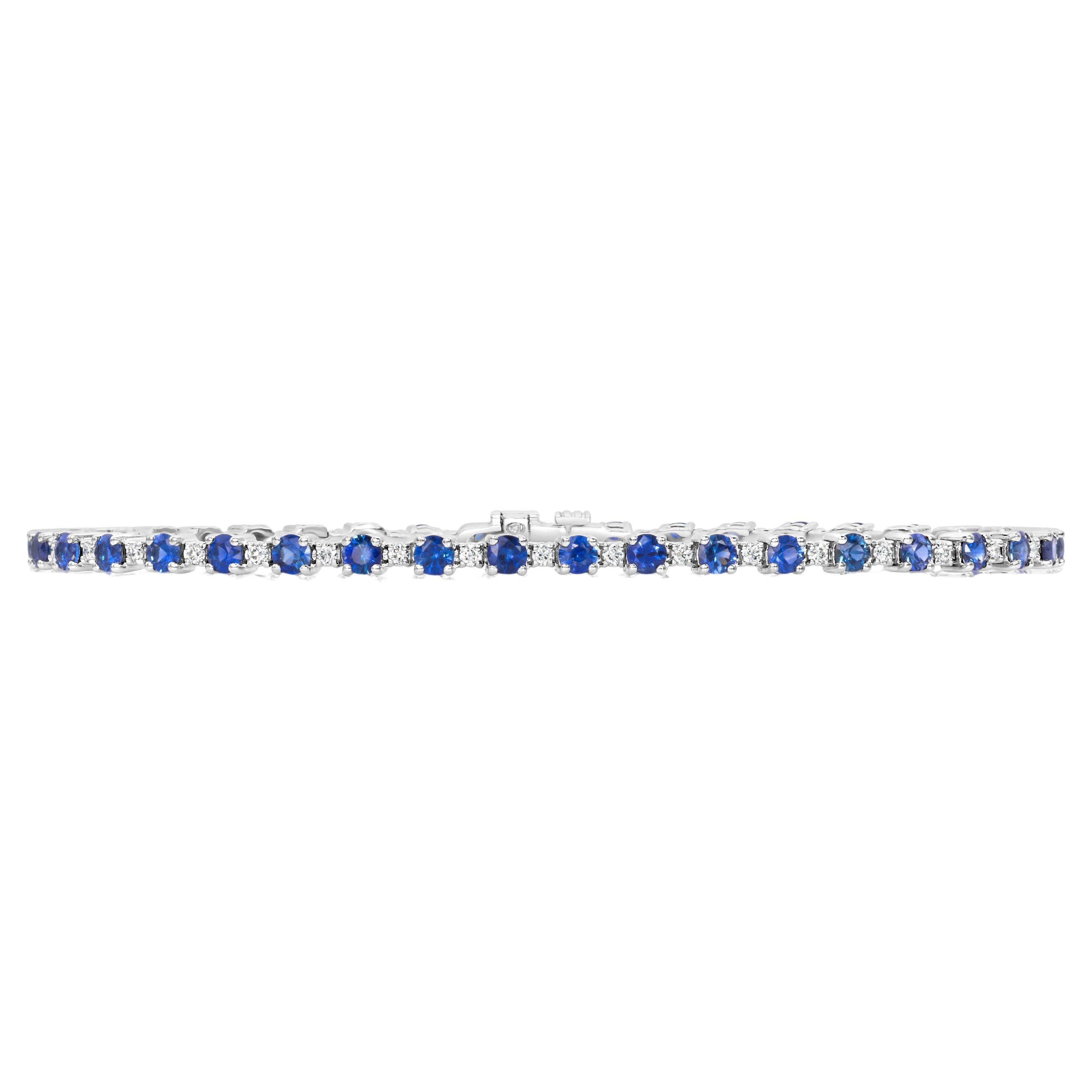 Roman Malakov Diamonds Bracciale da tennis con zaffiri e diamanti taglio rotondo da 3,43 carati totali