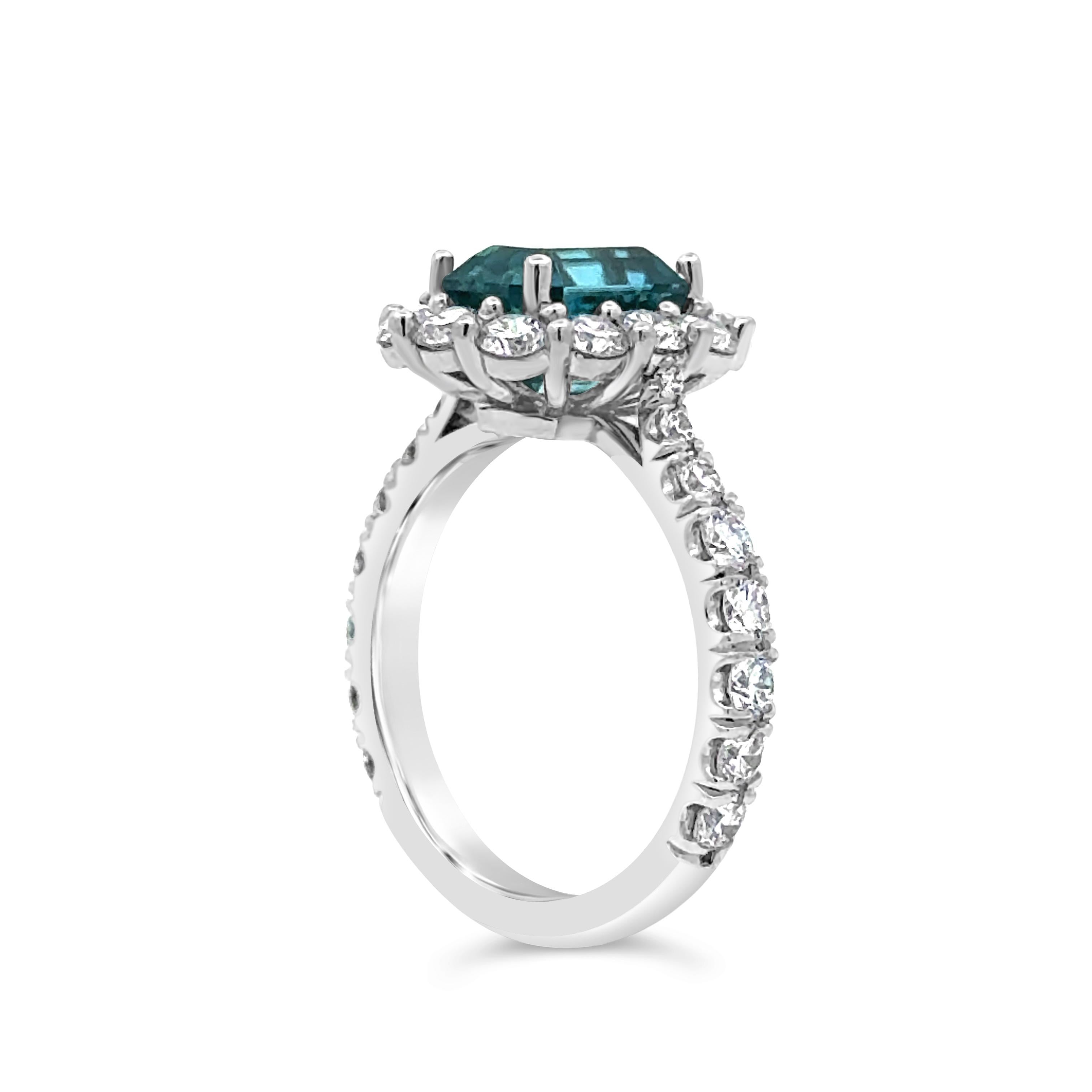 Contemporary Roman Malakov 3.45 Carats Emerald Cut Blue Zirconia & Diamond Engagement Ring For Sale