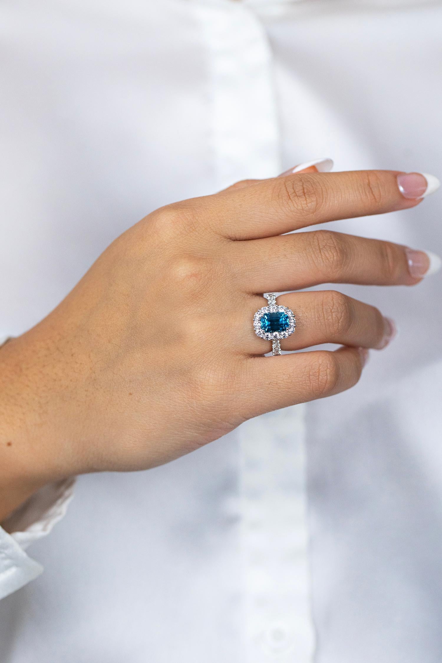 Roman Malakov 3.45 Carats Emerald Cut Blue Zirconia & Diamond Engagement Ring In New Condition For Sale In New York, NY