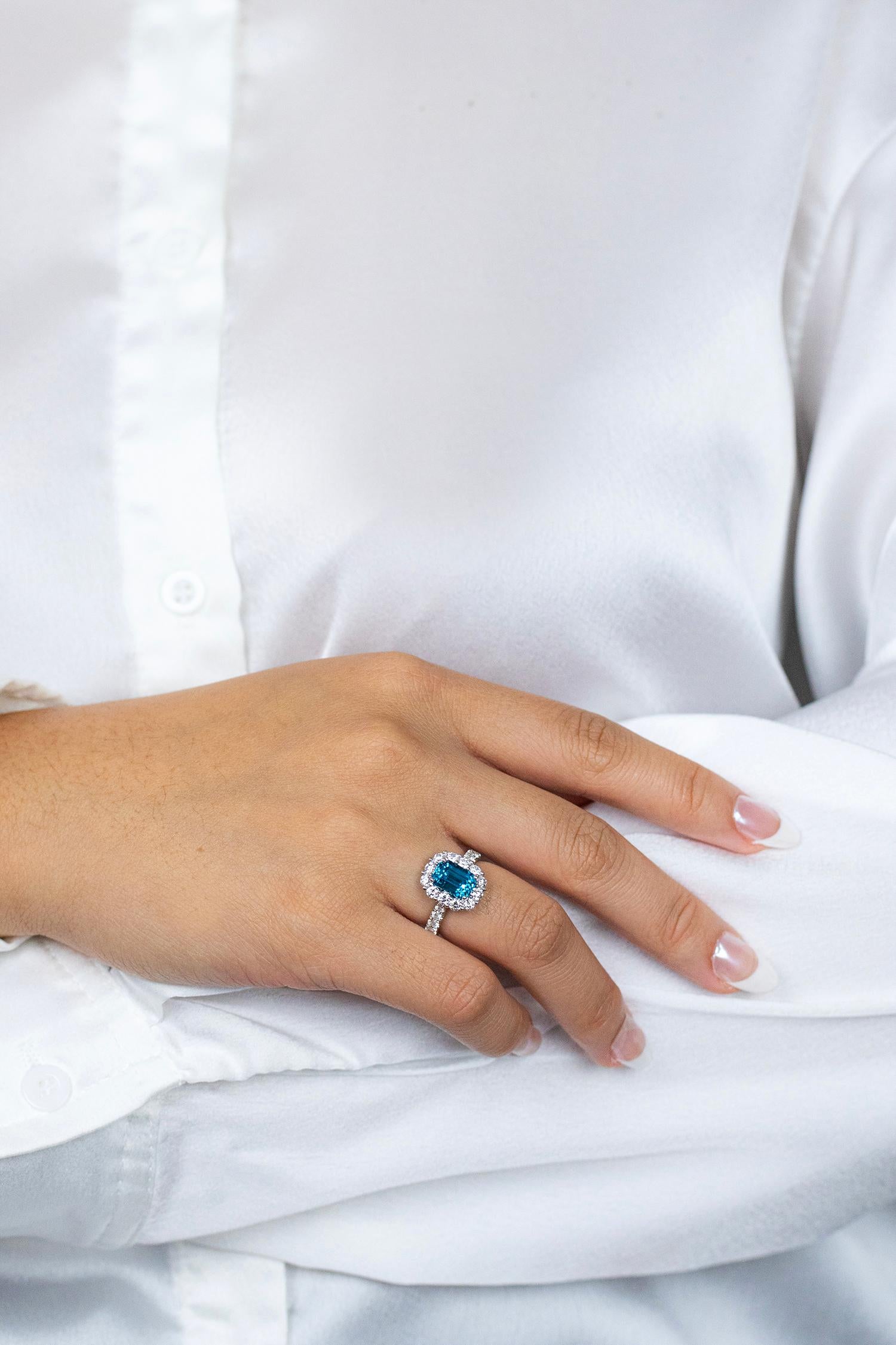 Roman Malakov 3.45 Carats Emerald Cut Blue Zirconia & Diamond Engagement Ring For Sale 1