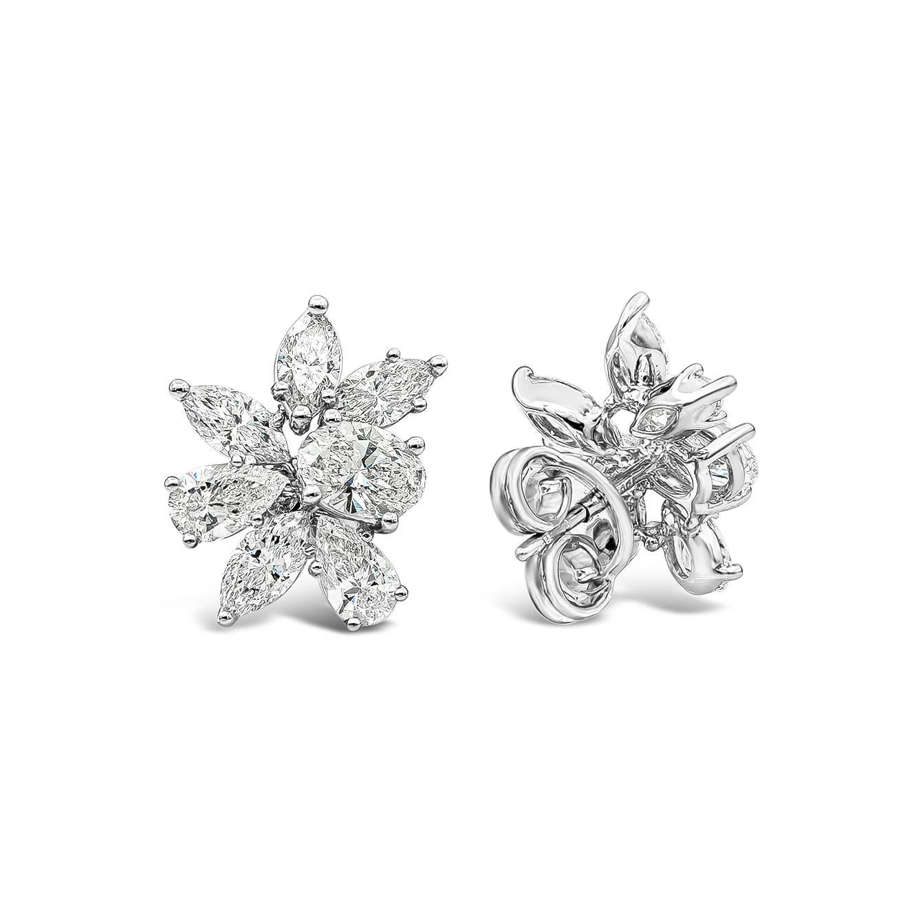 Contemporary Roman Malakov 3.80 Carat Pear and Oval Cut Diamonds Cluster Stud Earrings For Sale