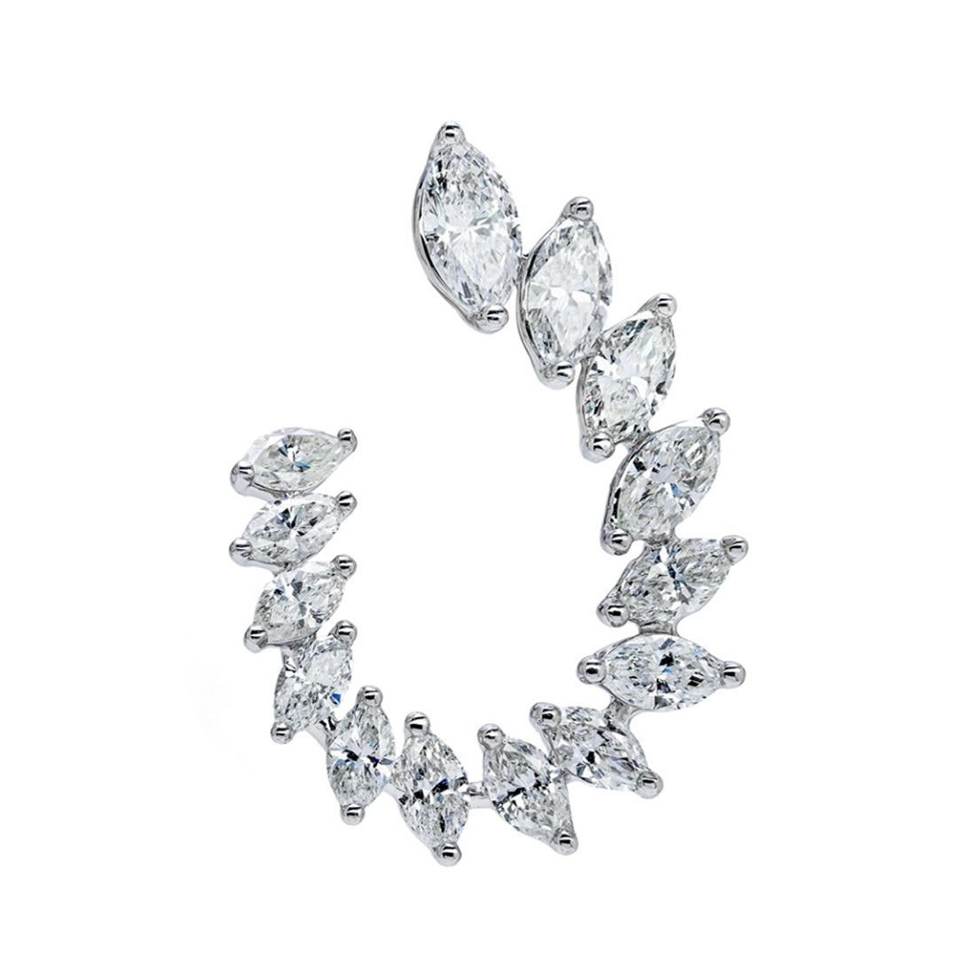 A stylish pair of earrings, featuring 28 graduating marquise cut diamonds weighing 3.50 carats total, each set on a two button prong setting. Finely made with 18K white gold. Perfect for formal wear. 

Roman Malakov is a custom house, specializing