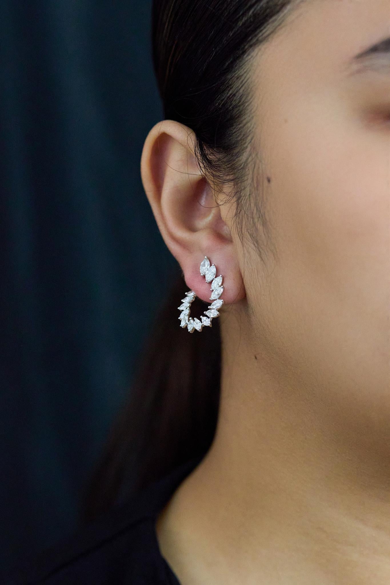 Roman Malakov 3.50 Carats Total Marquise Cut Diamond Earrings in White Gold In New Condition For Sale In New York, NY