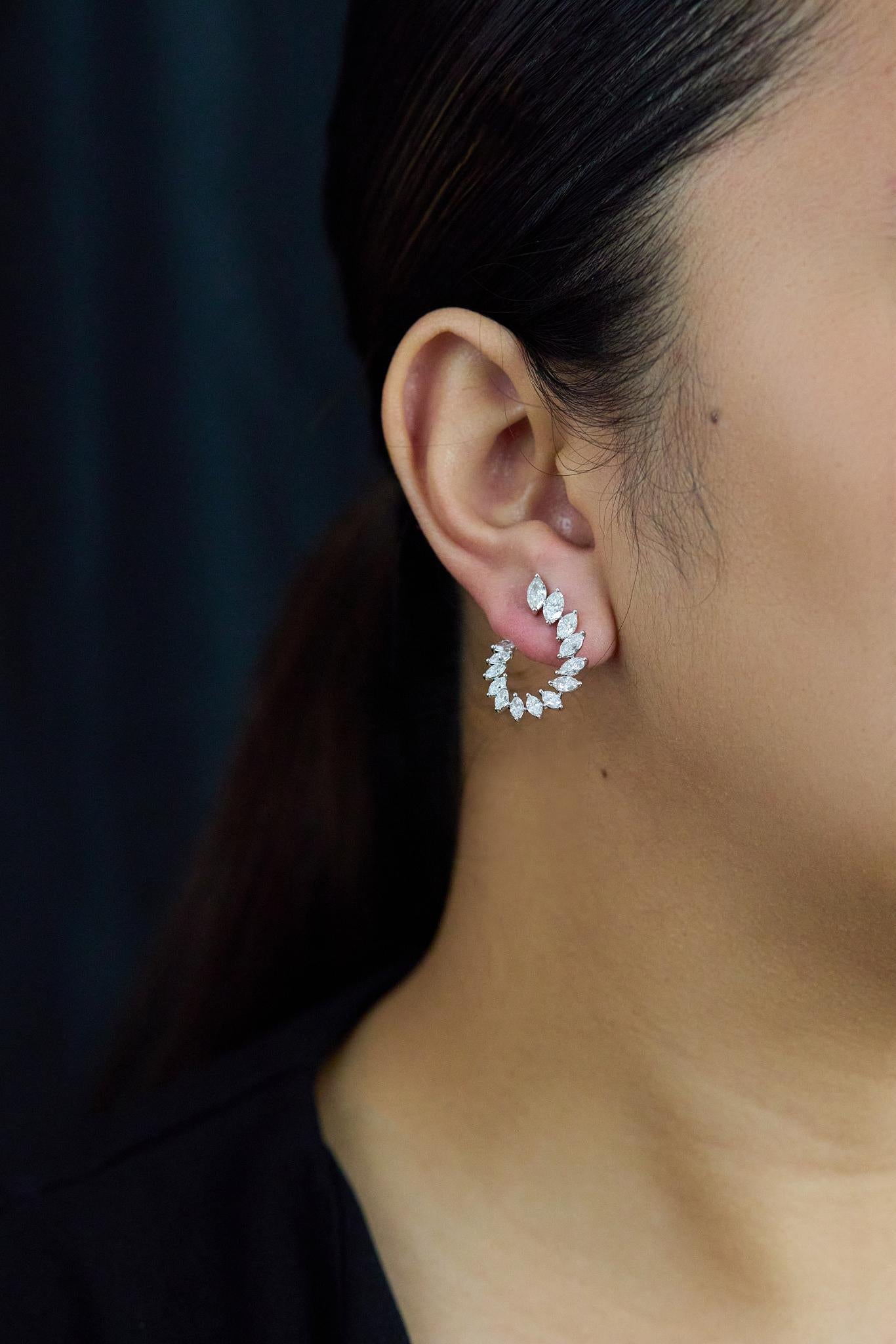 Roman Malakov 3.50 Carats Total Marquise Cut Diamond Earrings in White Gold For Sale 1