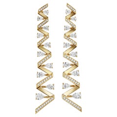 Roman Malakov 3.52 Carats Total Round Cut Diamond Zigzag Drop Earrings