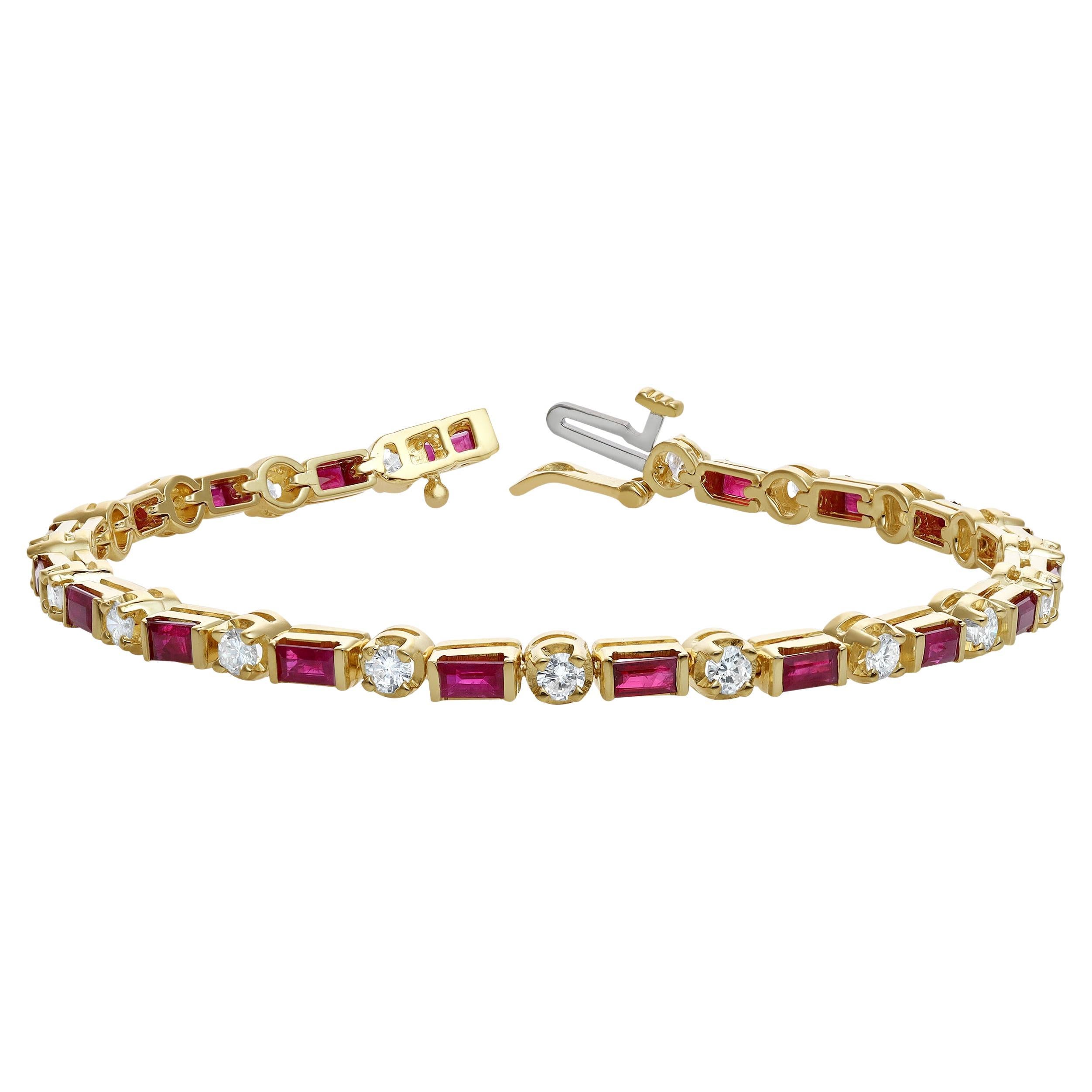 Roman Malakov Pulsera de 3,60 quilates en total de rubí talla baguette y diamantes talla redonda