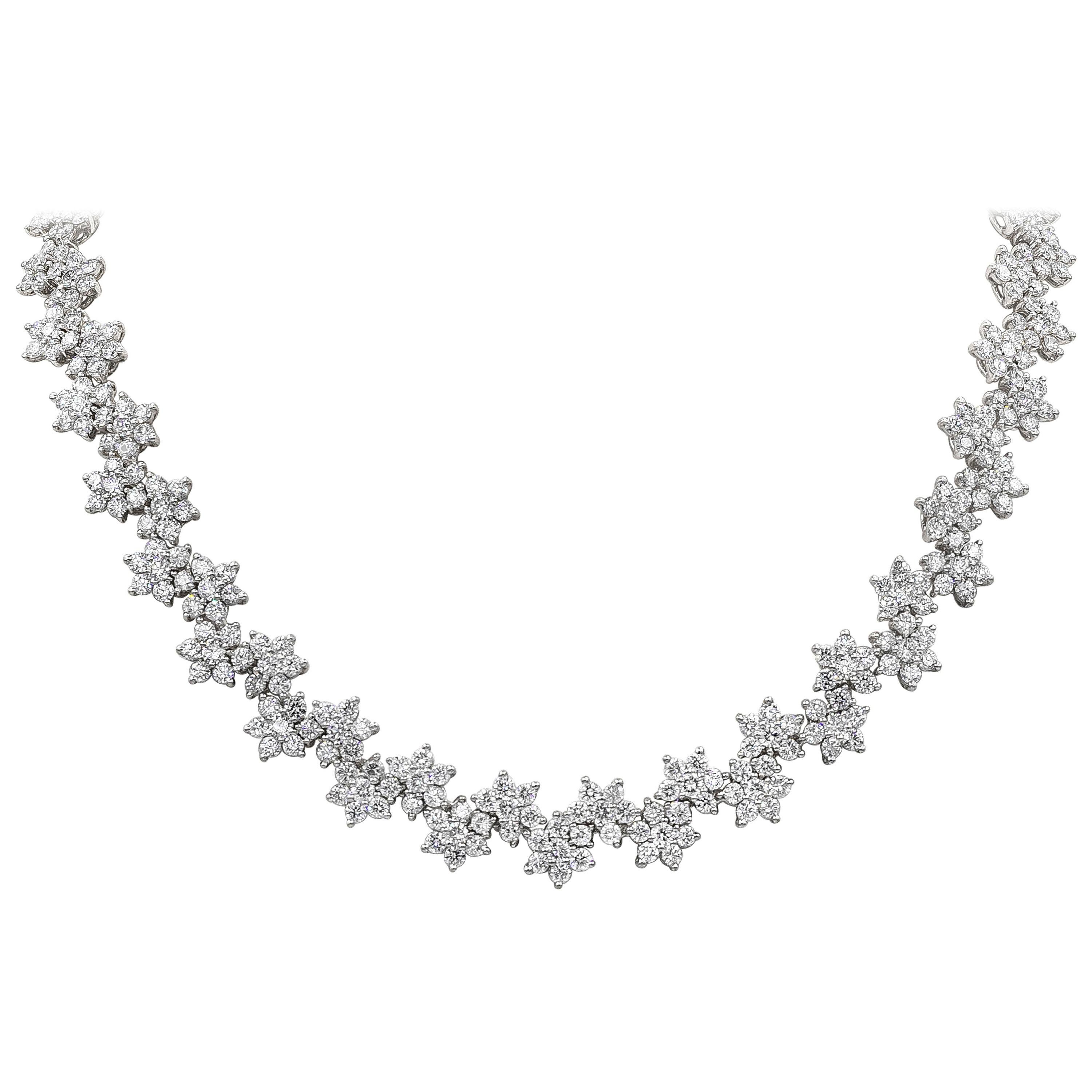 Roman Malakov 36.07 Carats Total Brilliant Round Diamond Flower Necklace  For Sale