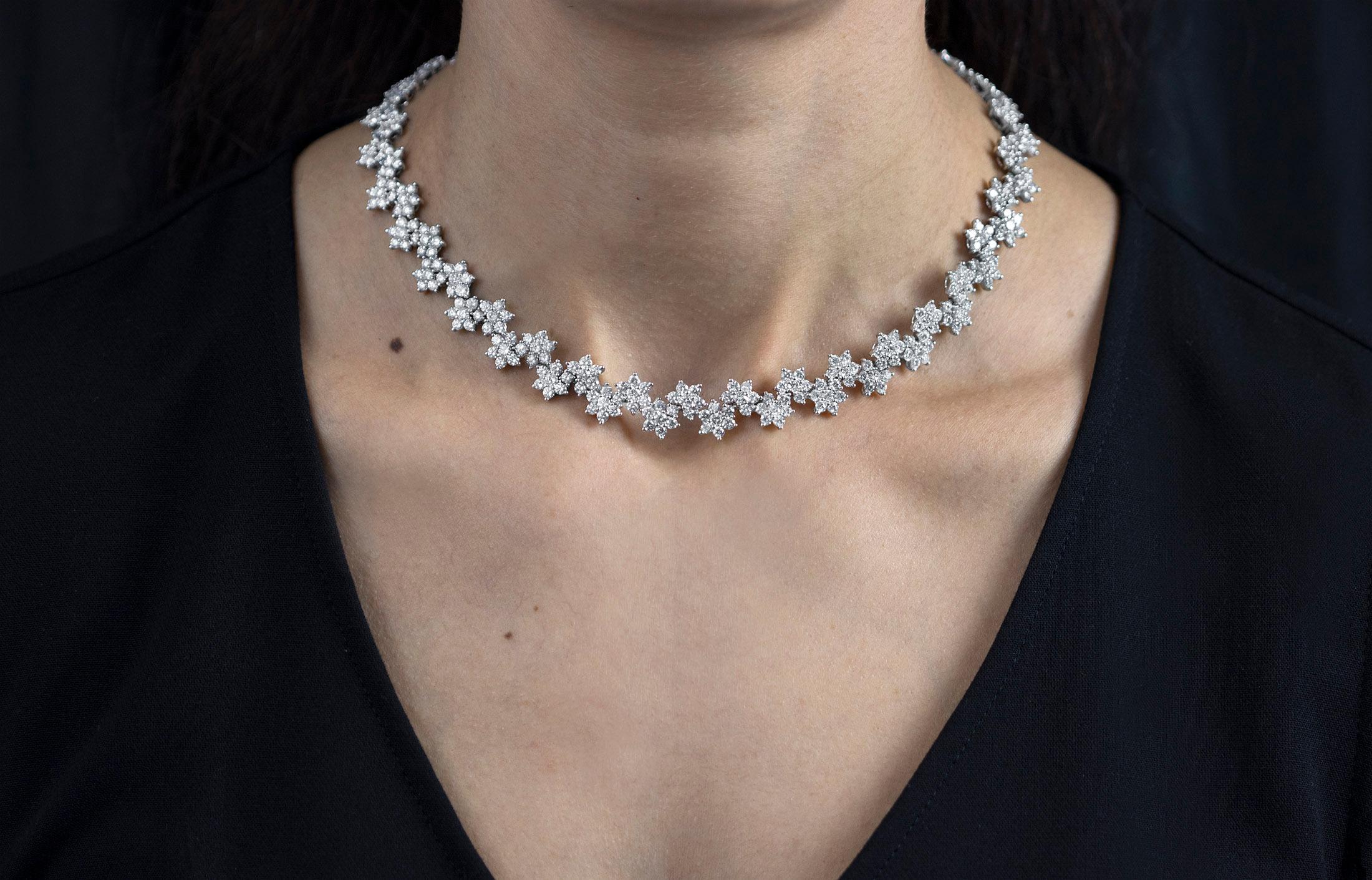 Contemporary Roman Malakov 36.07 Carats Total Brilliant Round Diamond Flower Necklace  For Sale