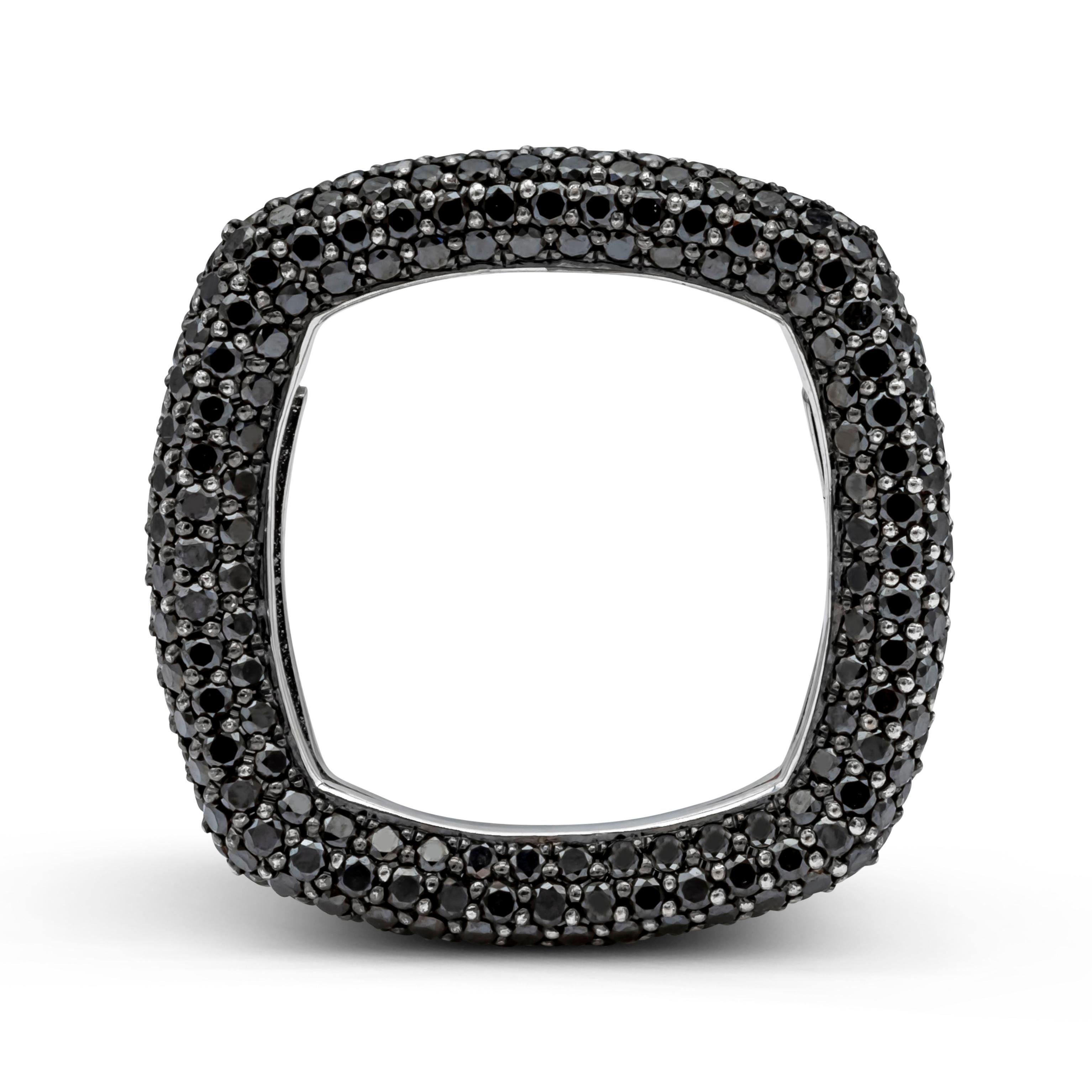 Round Cut Roman Malakov 3.68 Carats Total Round Black Diamond Square Pave Fashion Ring For Sale
