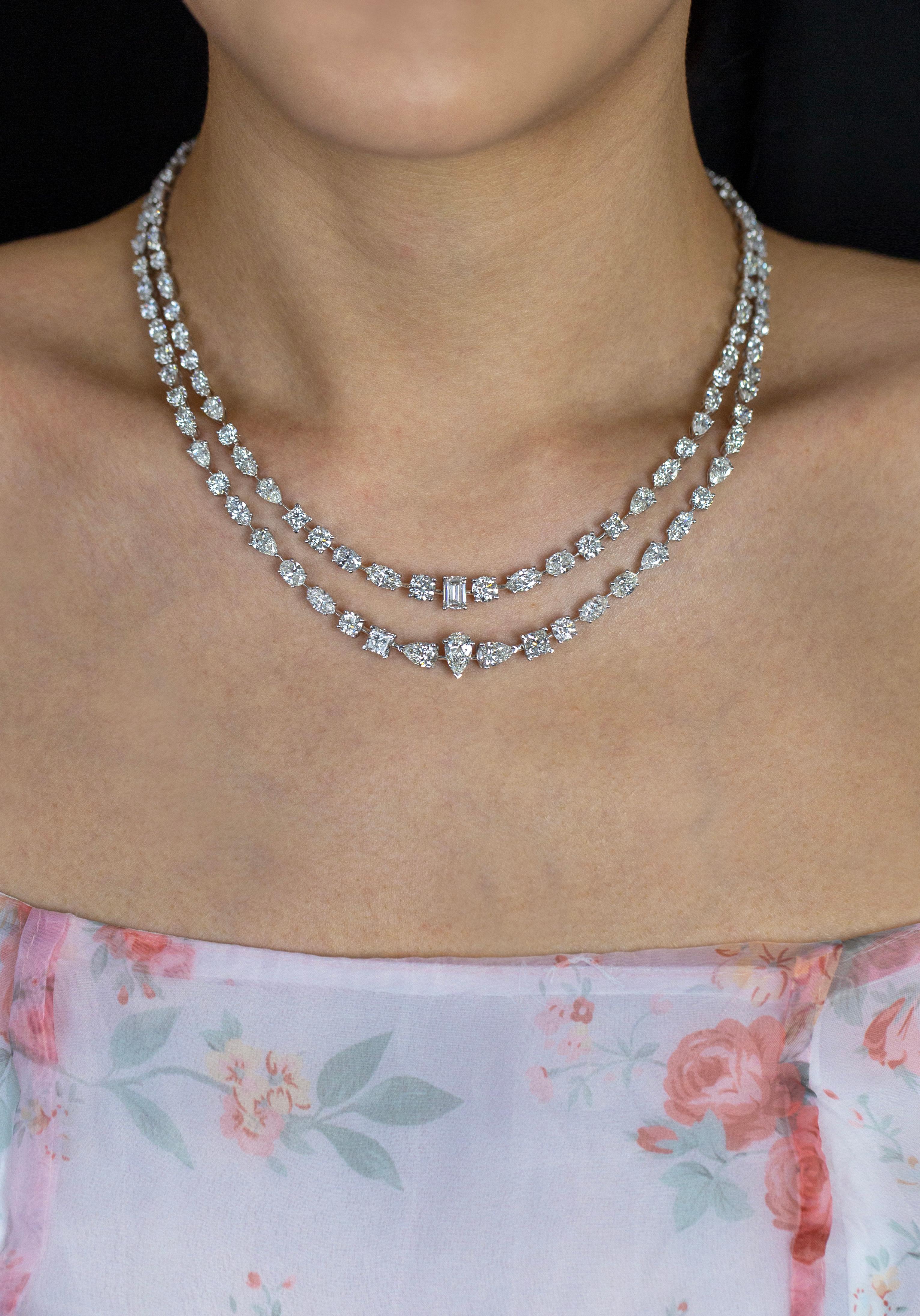 Contemporary Roman Malakov 36.92 Carat Total Mixed Cut Diamond Two-Row Pendant Necklace