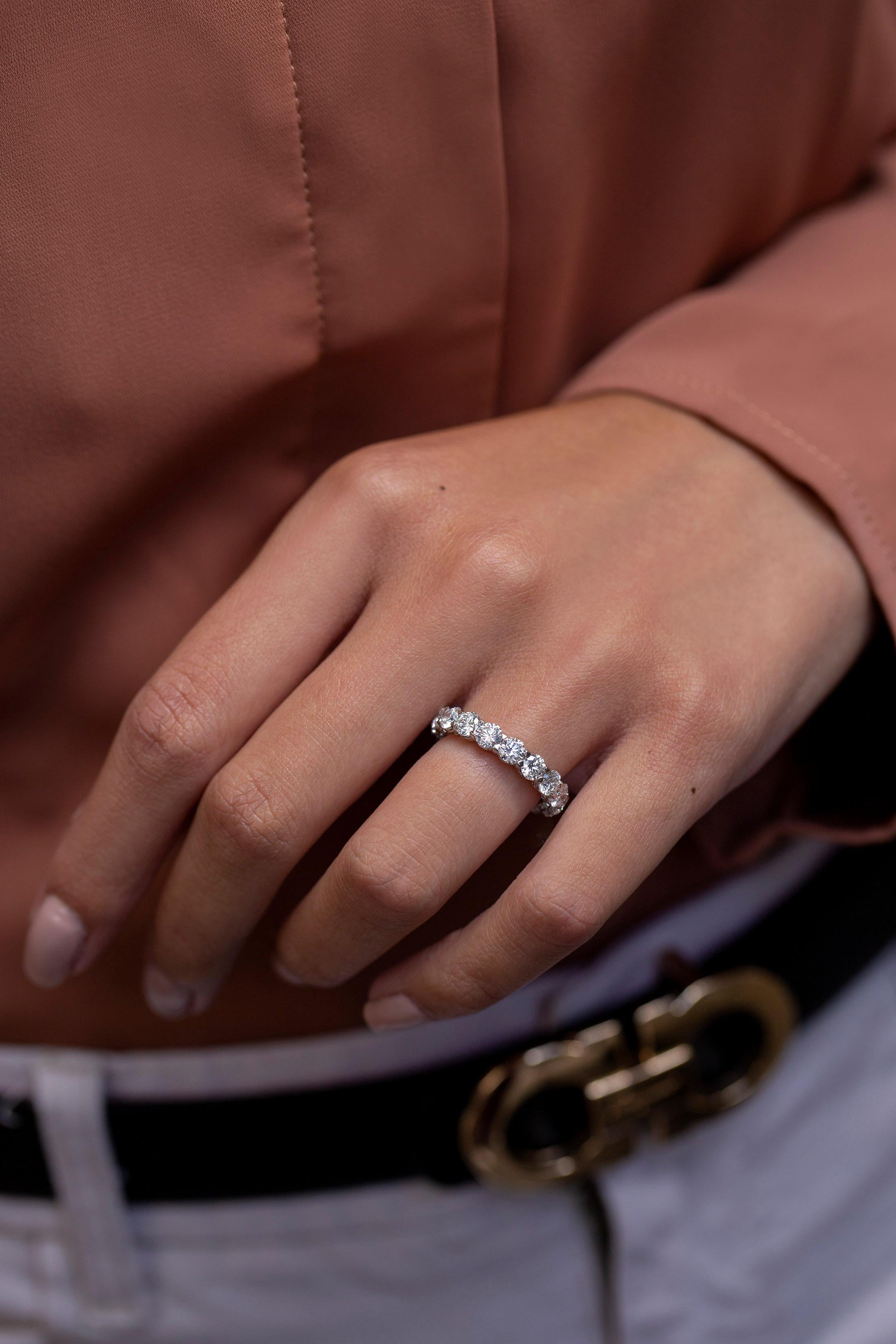 Contemporary Roman Malakov 3.71 Carats Round Diamond Eternity Wedding Band Ring For Sale