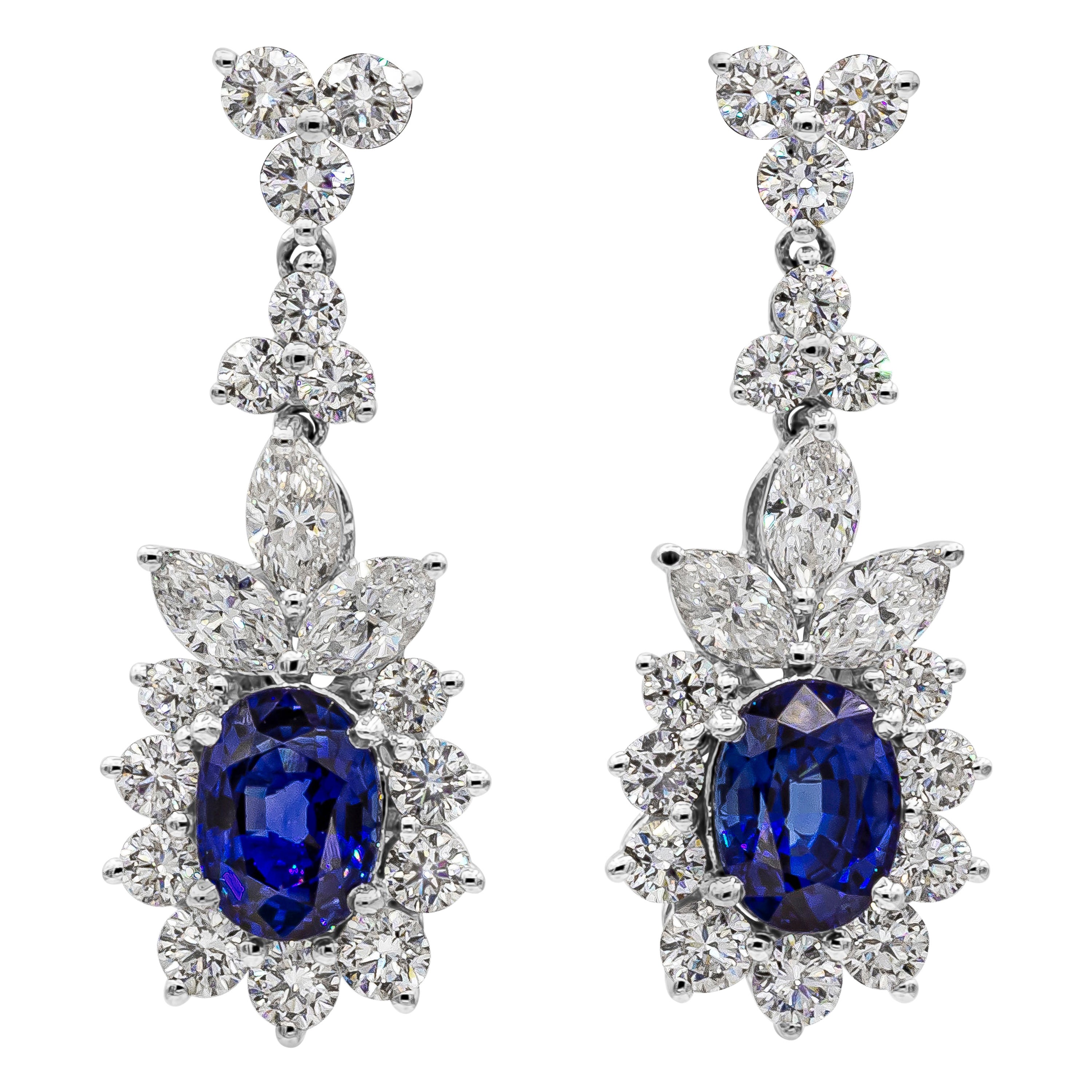 Roman Malakov 3,72 Karat blauer Saphir im Ovalschliff und Diamant-Halo-Ohrring
