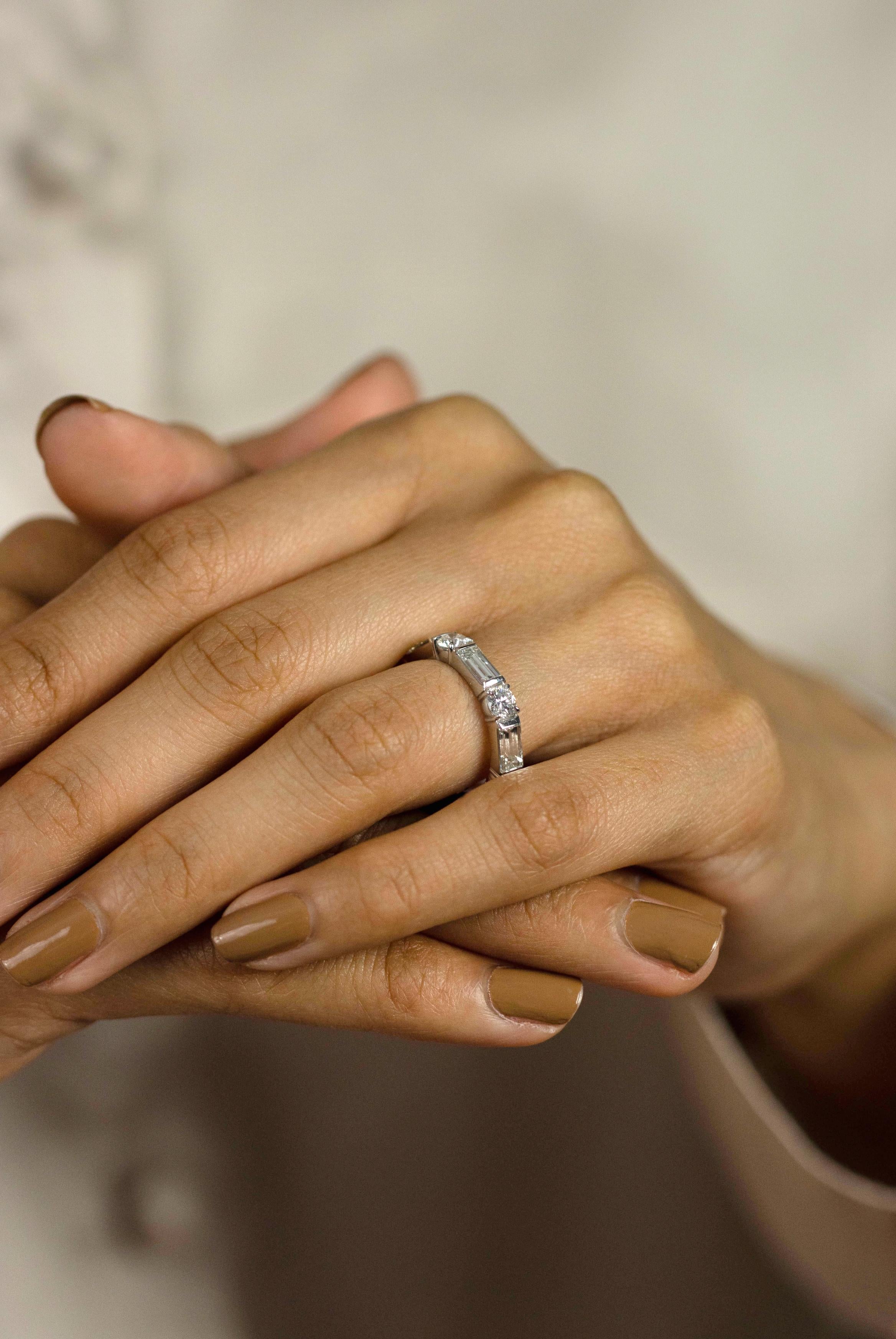 wedding band with baguettes and round diamonds