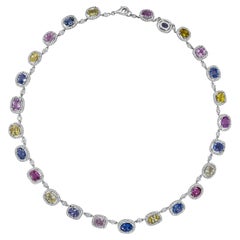 Roman Malakov 37.41 Carats Total Multi Color Sapphire and Round Diamond Necklace