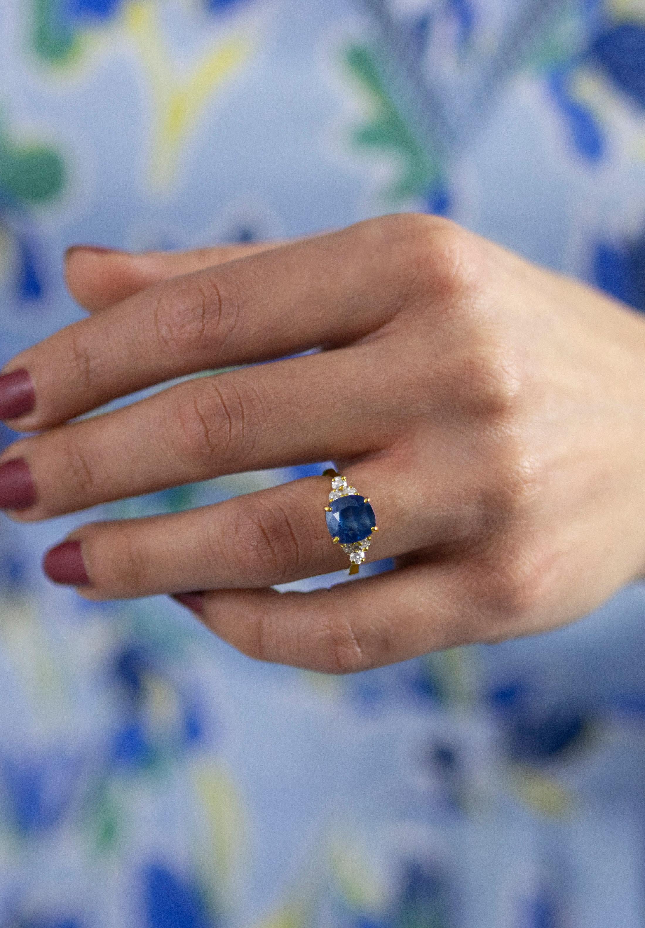 Contemporary Roman Malakov 3.75 Carat Cushion Cut Blue Sapphire and Diamond Engagement Ring For Sale