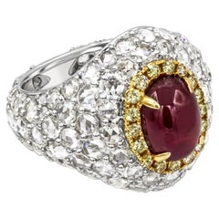 Roman Malakov 3.76 Carat Cabochon Ruby & Diamond Cocktail Ring in Two-Tone Gold