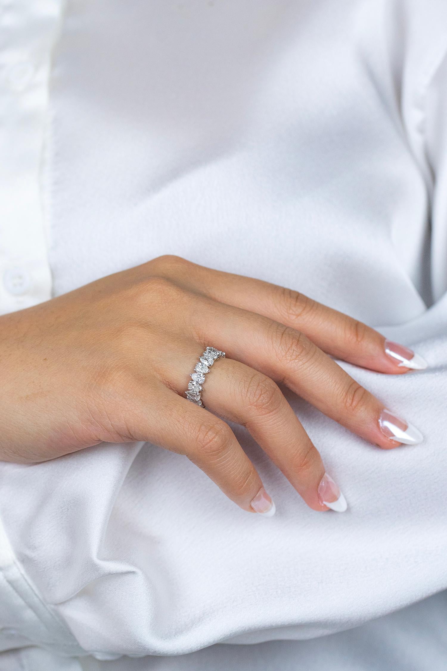 Roman Malakov 3.77 Carats Total Pear Shape Diamond Eternity Wedding Band Ring In New Condition For Sale In New York, NY