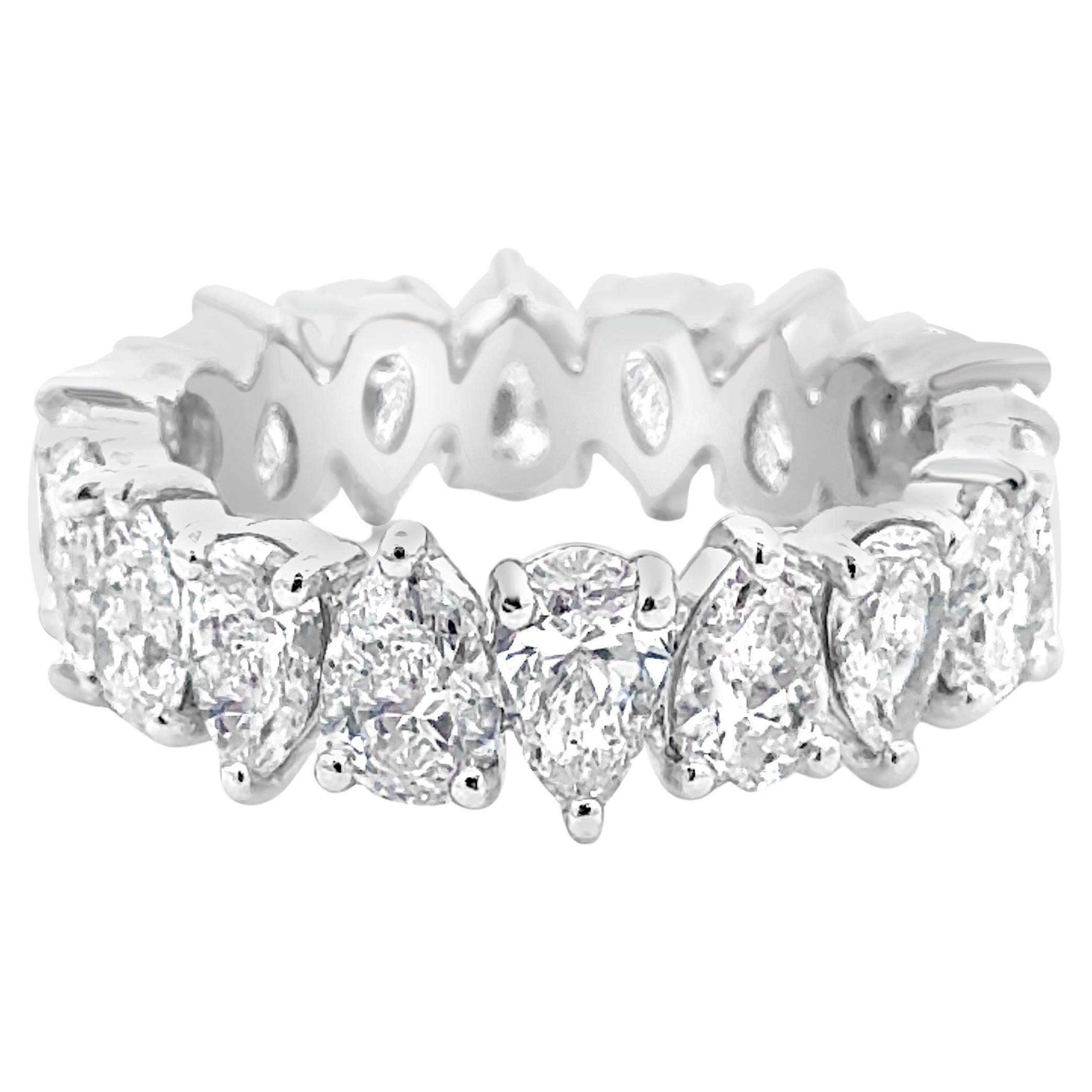 Roman Malakov 3.77 Carats Total Pear Shape Diamond Eternity Wedding Band Ring