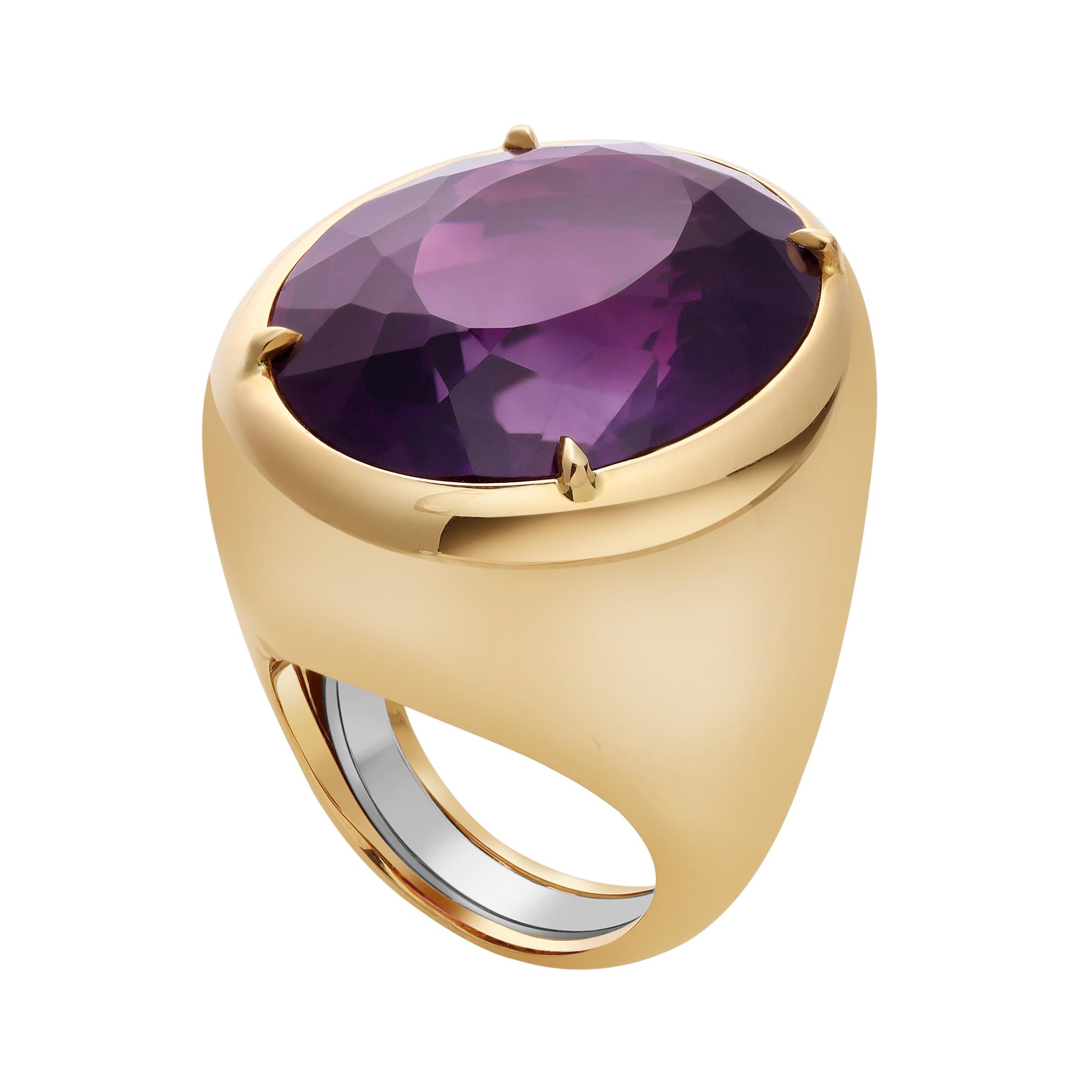 Contemporain Roman Malakov Bague cocktail en or jaune 18 carats avec améthyste ovale de 37,76 carats en vente